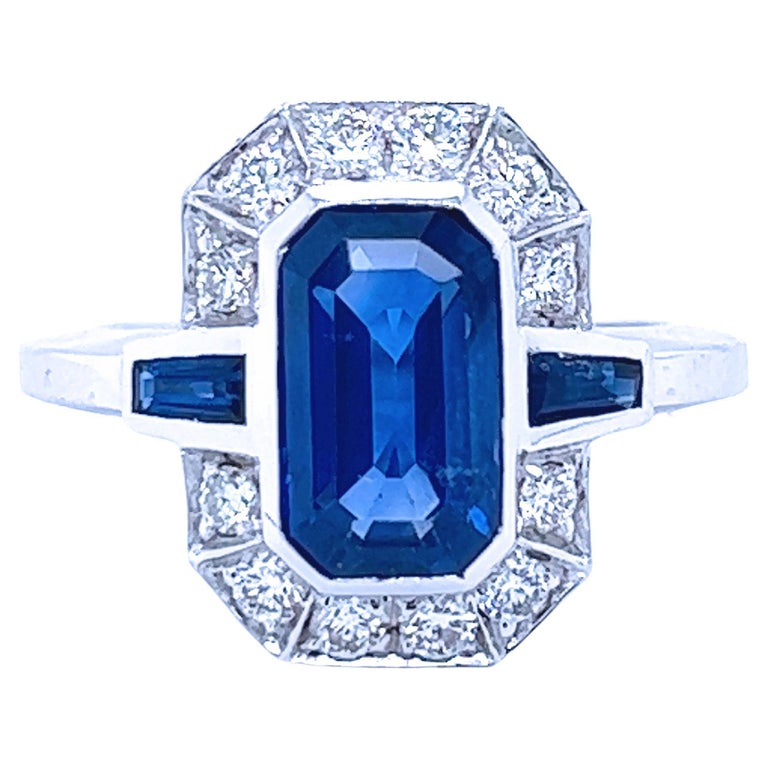Bague Saphir Royal Bleu & Diamants - Or Blanc - Taille US 5.5 (environ 50) - Neuf Sans Boîte