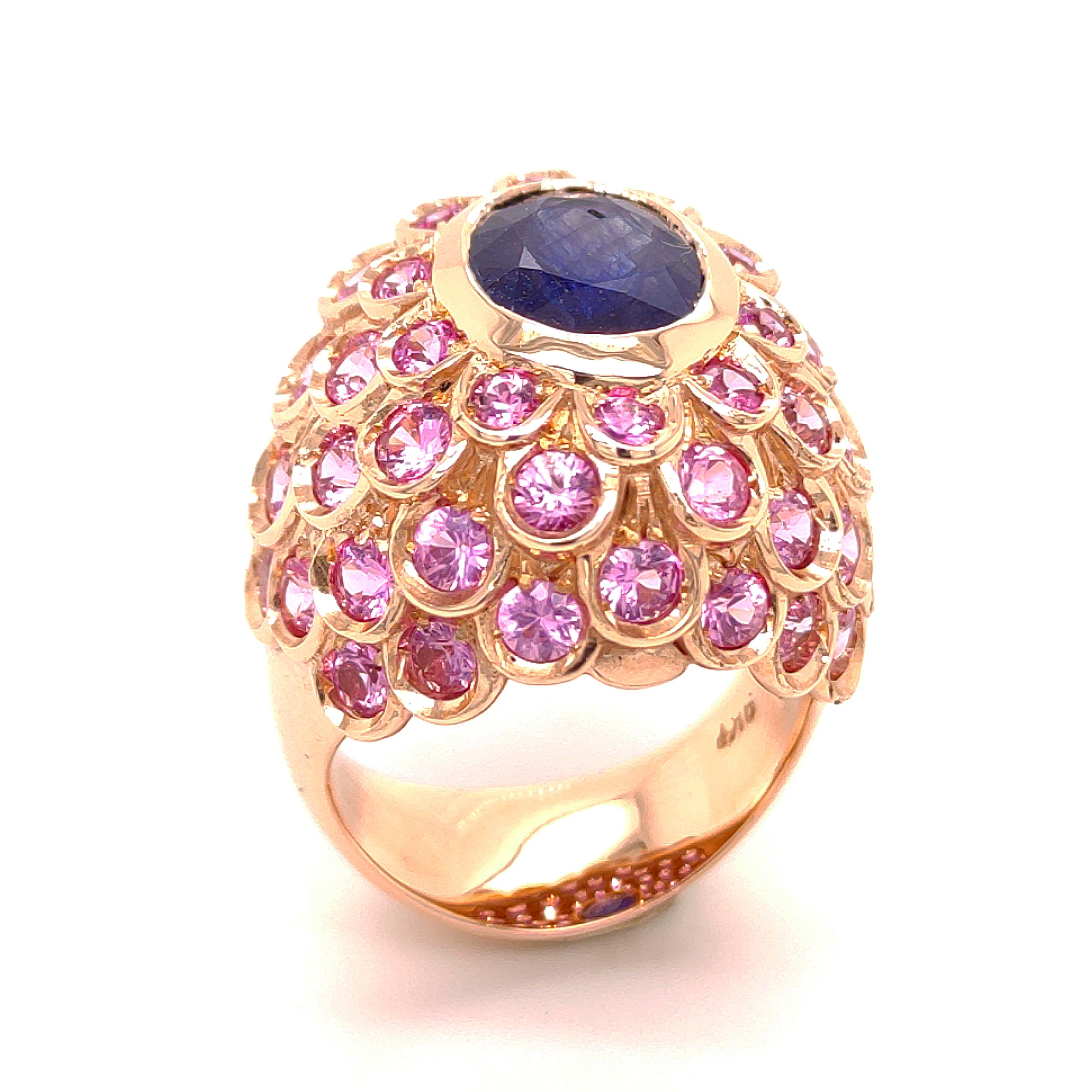 Modern Berca 3.72 Karat Natural Blue Sapphire 4.32 Karat Pink Sapphire Cocktail Ring For Sale