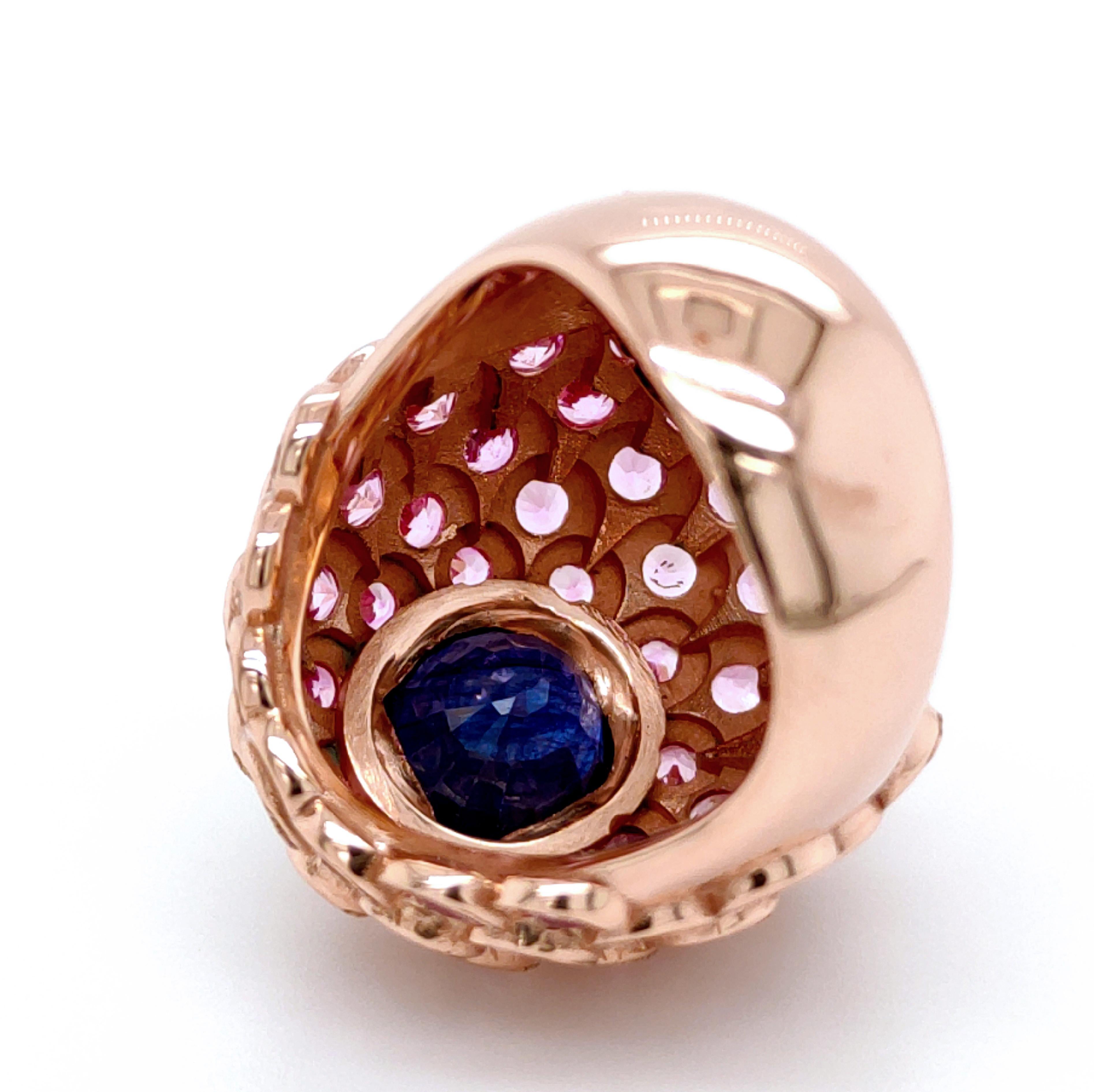 Berca 3.72 Karat Natural Blue Sapphire 4.32 Karat Pink Sapphire Cocktail Ring In New Condition For Sale In Valenza, IT