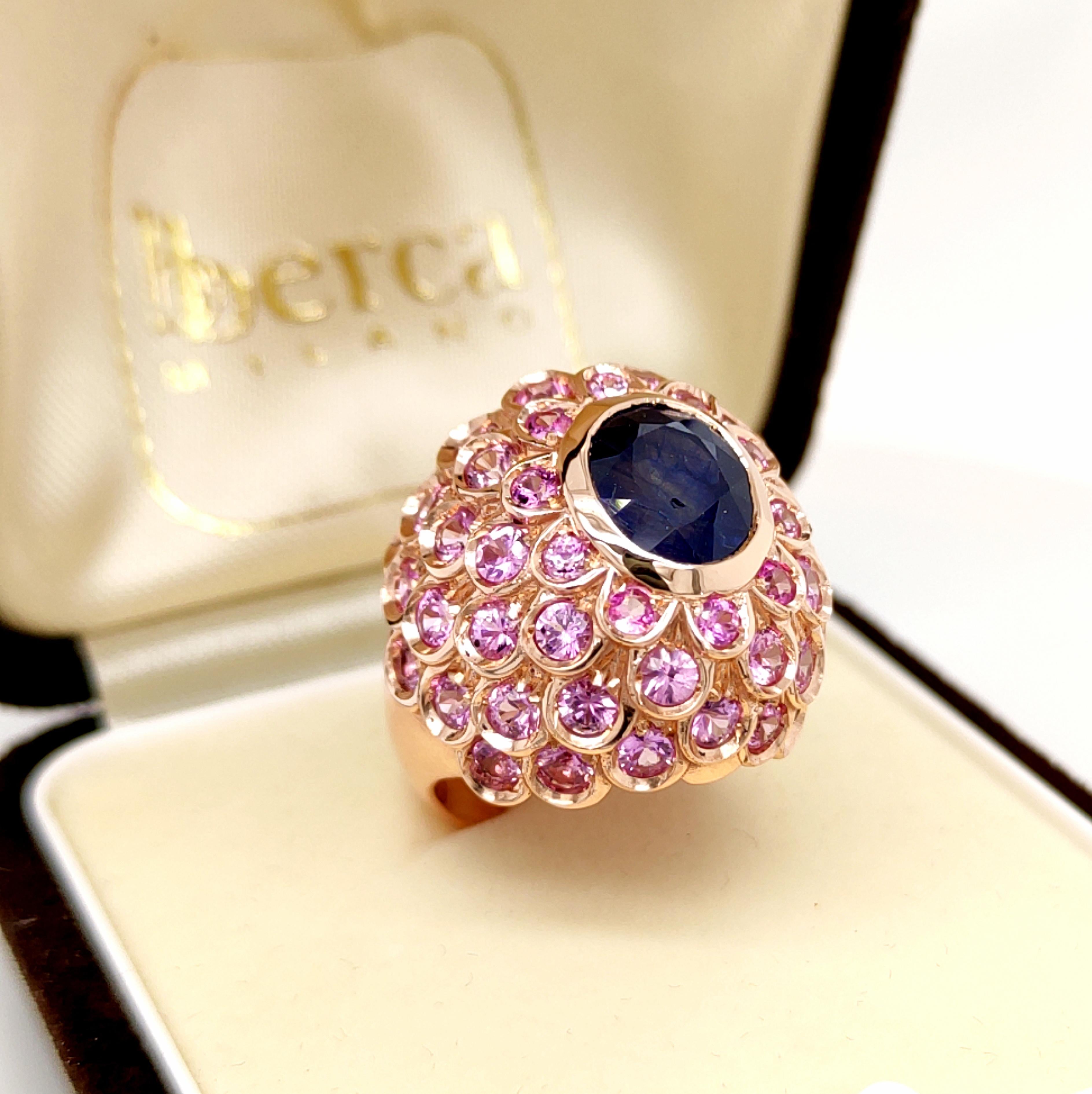 Women's Berca 3.72 Karat Natural Blue Sapphire 4.32 Karat Pink Sapphire Cocktail Ring For Sale