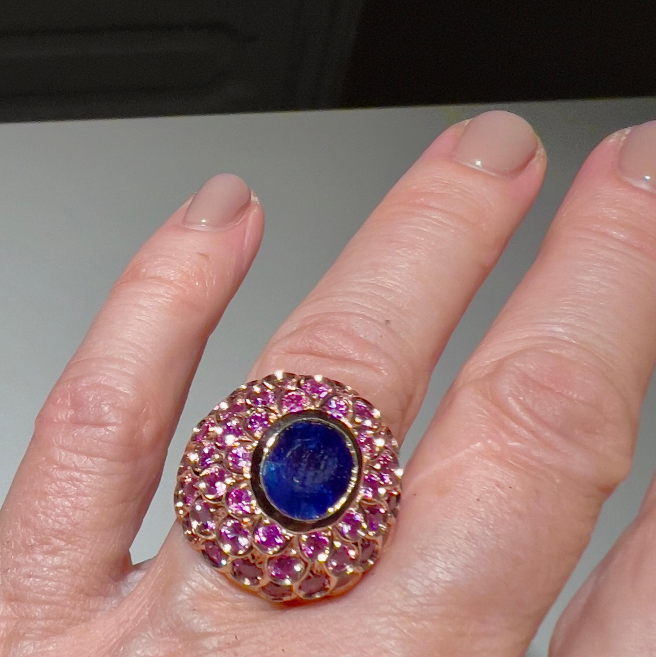Berca 3.72 Karat Natural Blue Sapphire 4.32 Karat Pink Sapphire Cocktail Ring For Sale 1