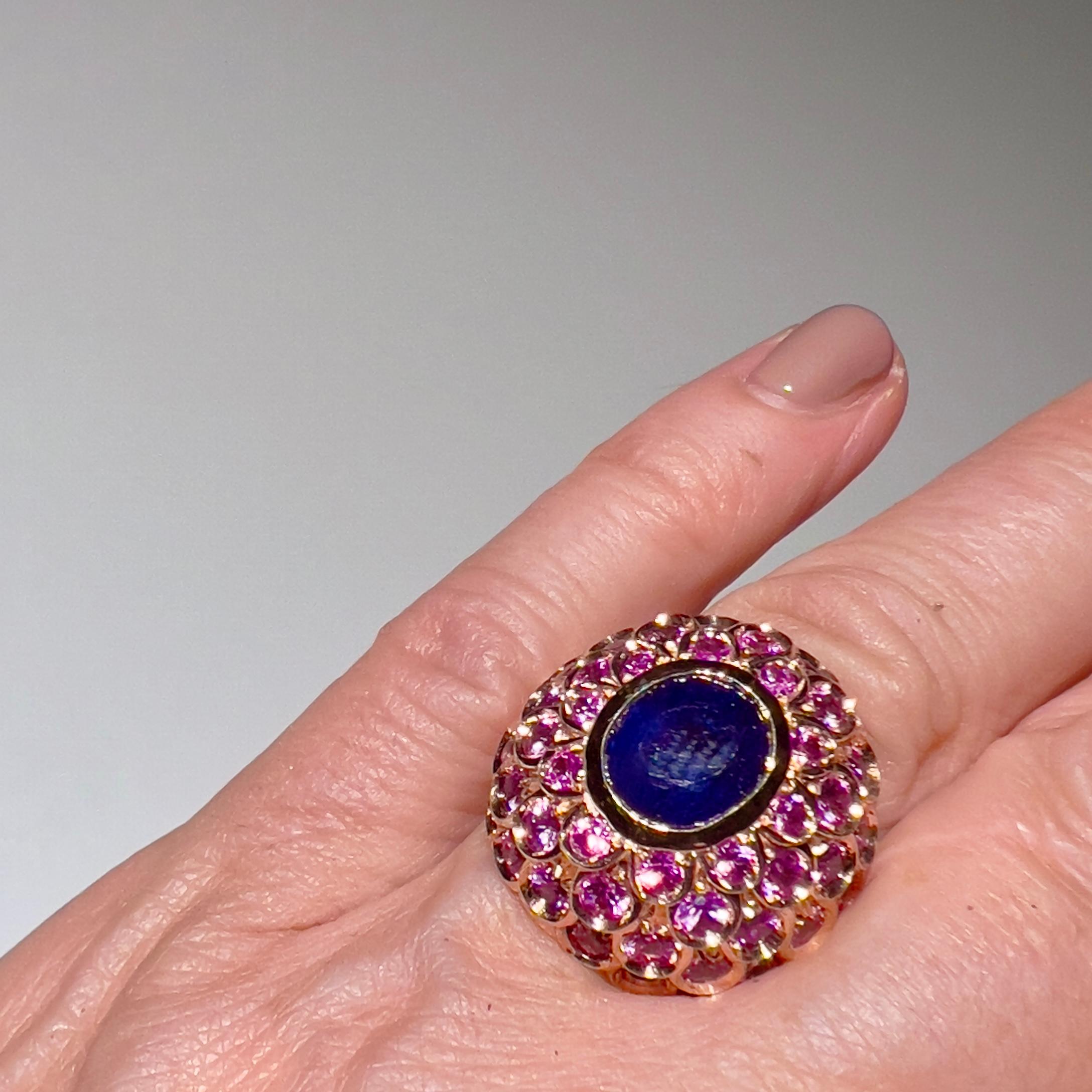 Berca 3.72 Karat Natural Blue Sapphire 4.32 Karat Pink Sapphire Cocktail Ring For Sale 2