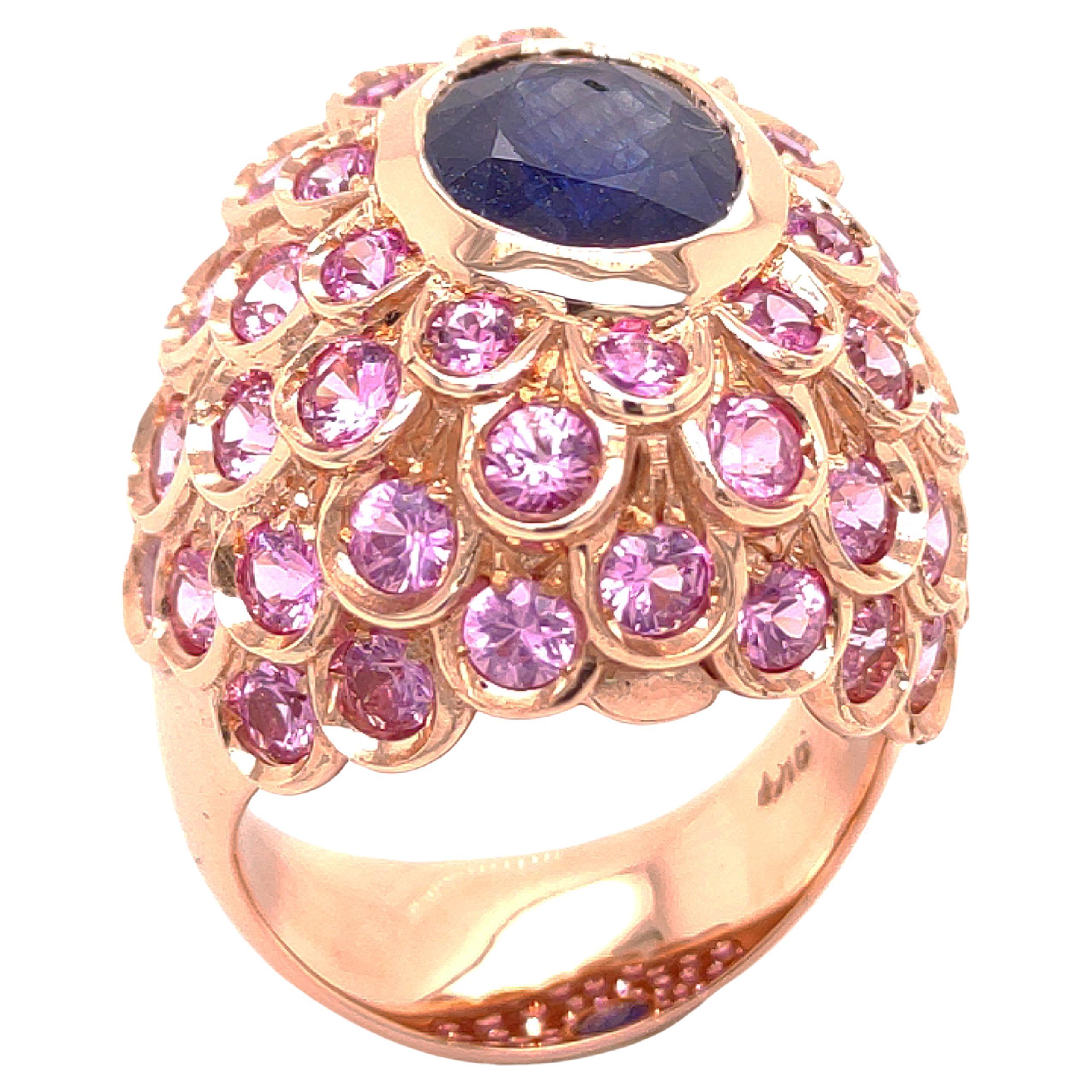 Berca 3.72 Karat Natural Blue Sapphire 4.32 Karat Pink Sapphire Cocktail Ring