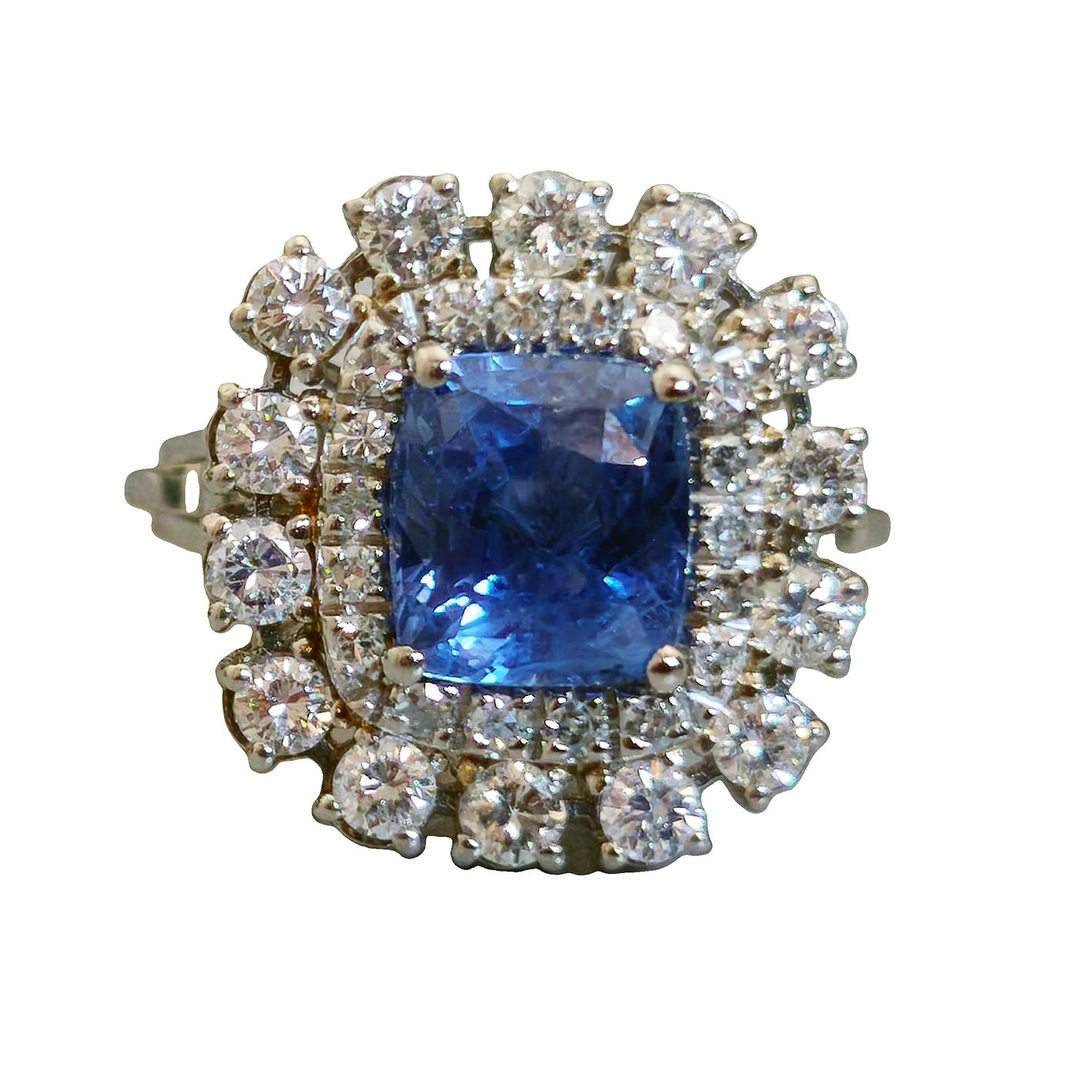 De las mujeres BERCA Anillo de diamantes con zafiro azul cambiante a violeta de 3,84 quilates certificado GIA sin calor en venta