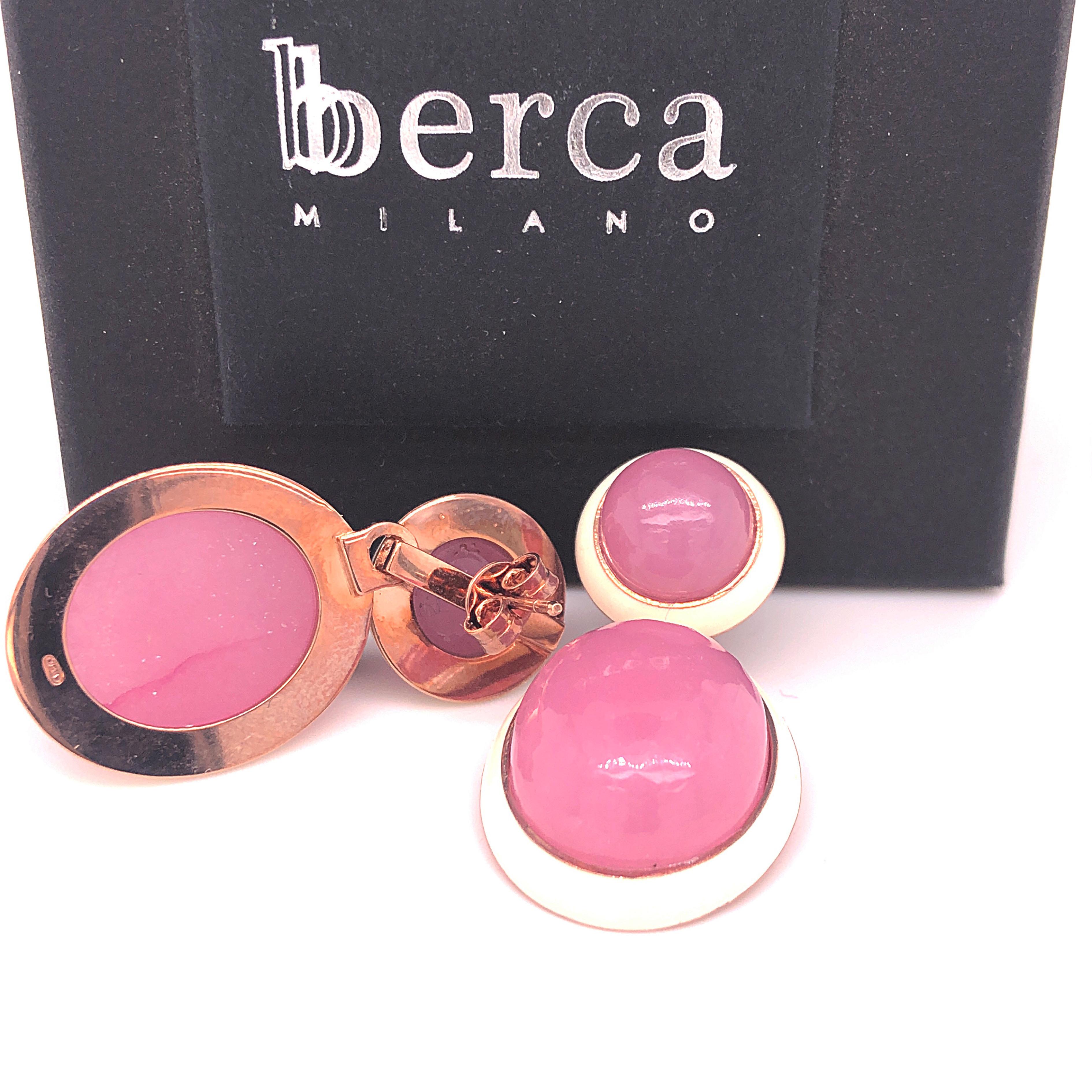 Berca 43 Kt Natural Lavender Jade Beige Hand Enameled Sterling Silver Earrings For Sale 4