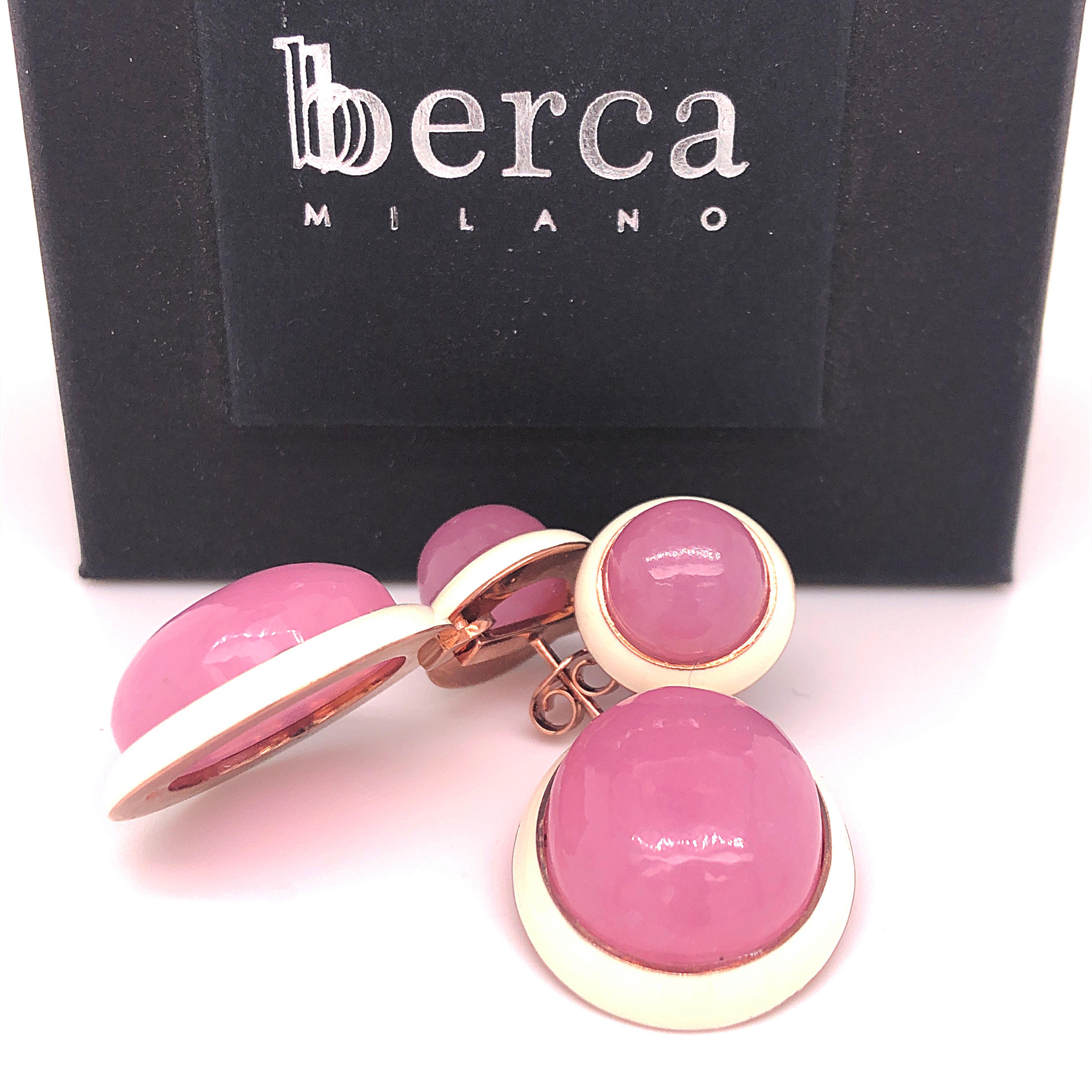 Women's Berca 43 Kt Natural Lavender Jade Beige Hand Enameled Sterling Silver Earrings For Sale