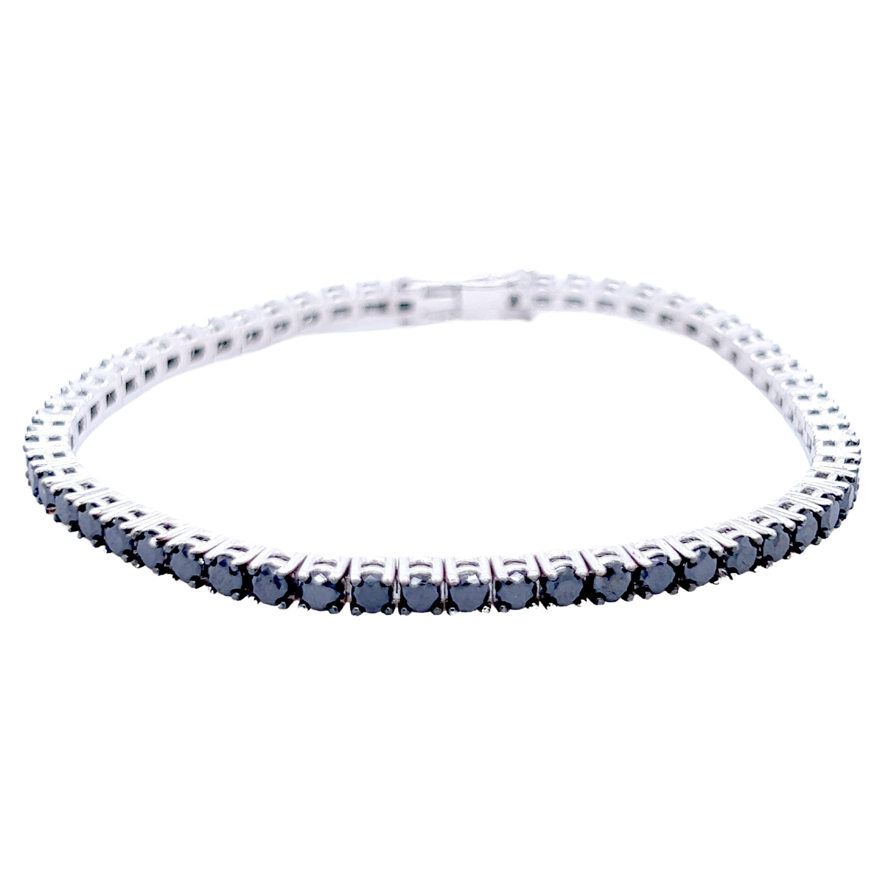 Berca 4.6 Karat Black Diamond Blackened White Gold Handcrafted Tennis Bracelet For Sale