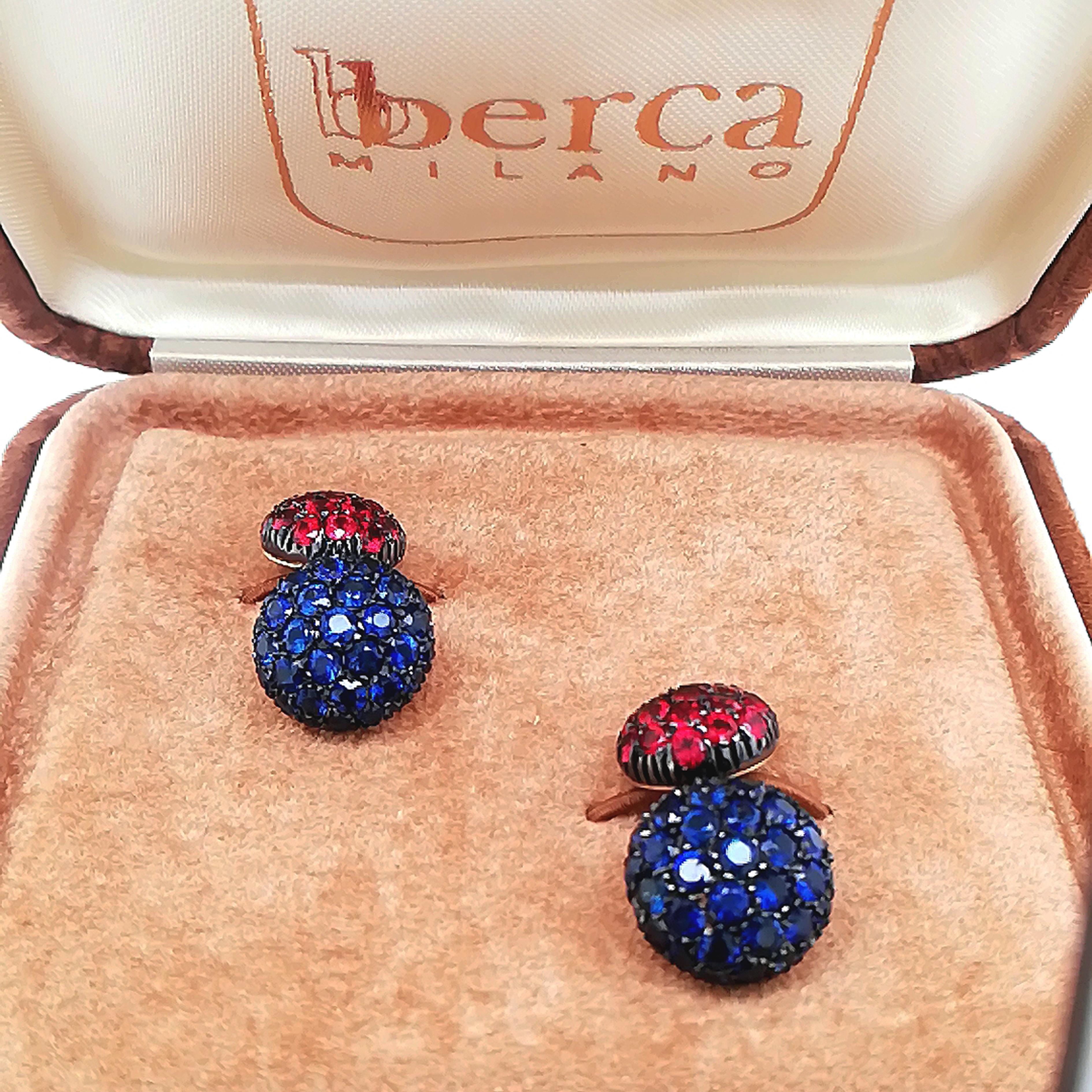 Berca 5.21 Kt Blue Sapphire 2.40Kt Ruby Black Yellow Gold Cufflinks In New Condition For Sale In Valenza, IT