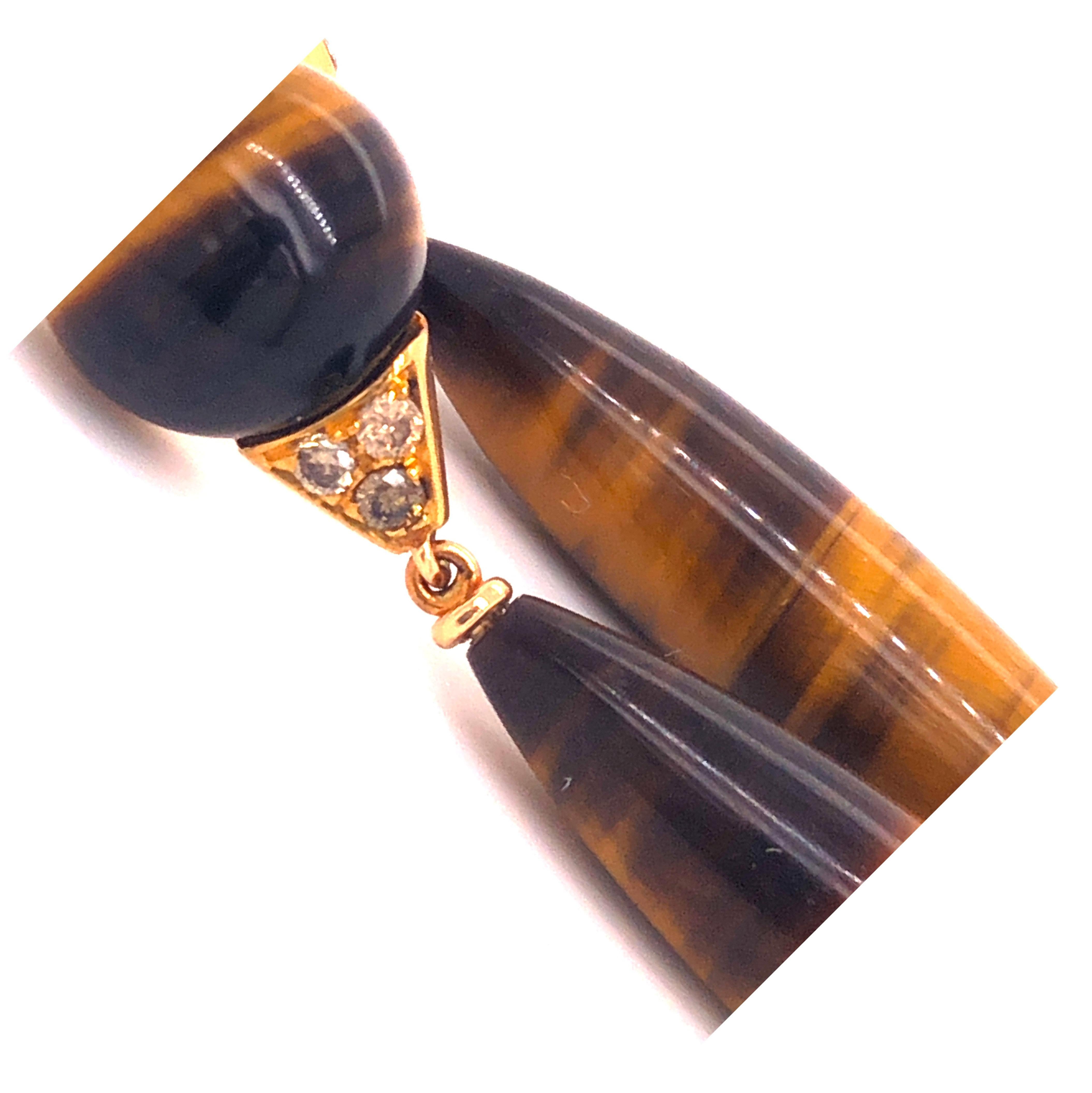 Tropfenohrringe von Berca, 60 Karat natürlicher Tigerauge Champagner-Diamant 18 Karat Gold Damen