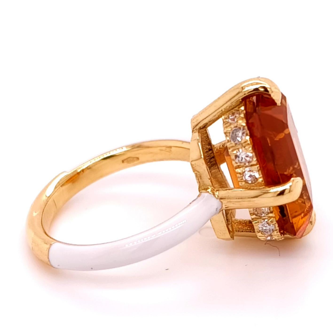 Taglio smeraldo BERCA 6,80 Ct eccezionale PALMEIRA Citrino Diamante Smaltato Cocktail  Anello in vendita