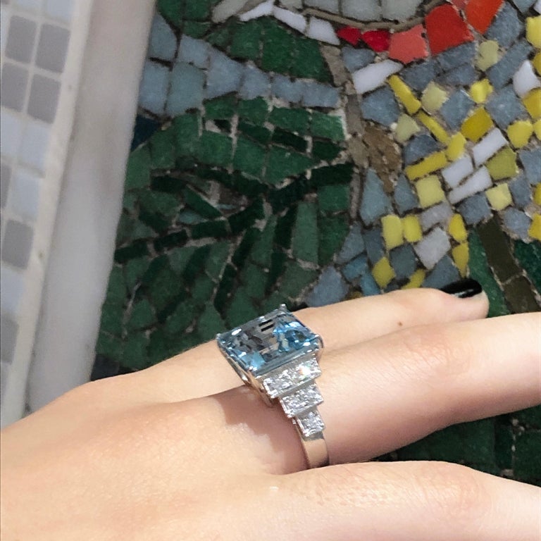 Berca 7.99 Karat Princess Cut Brazilian Aquamarine White Diamond Cocktail Ring 3