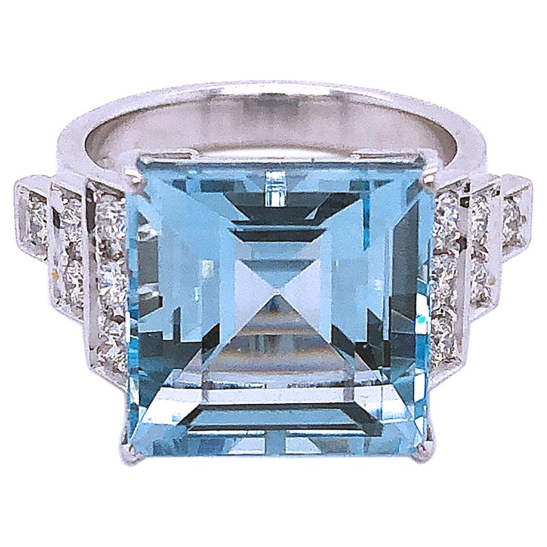 Berca 7.99 Karat Princess Cut Brazilian Aquamarine White Diamond Cocktail Ring