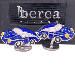 Berca 911 Porsche Shaped Navy Blue Hand Enameled Sterling Silver Cufflinks