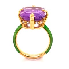 BERCA 9.20 Ct exceptional Amethyst Diamond Enamelled Cocktail  Ring