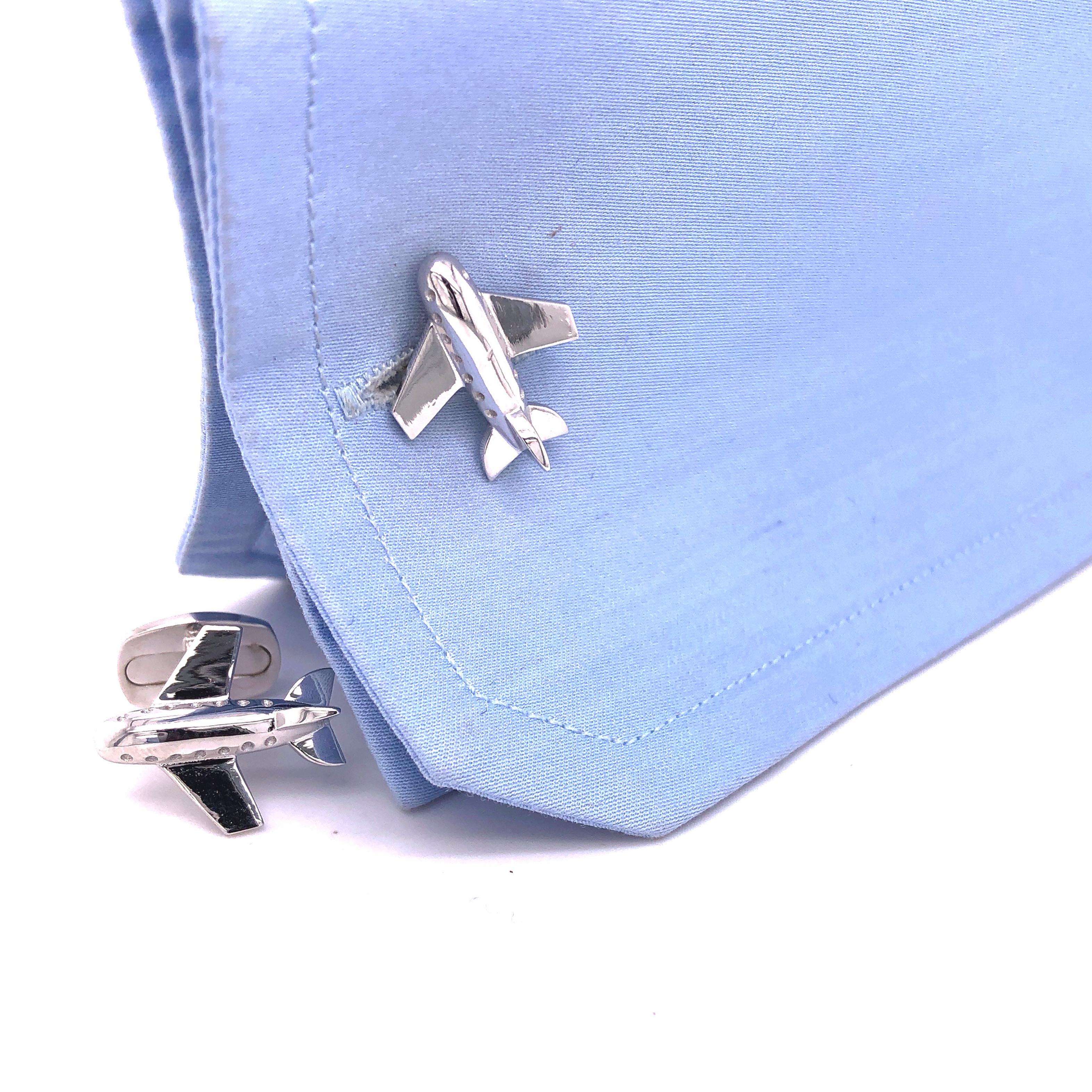 Contemporary Berca Airplane Shaped Solid Sterling Silver Cufflinks For Sale