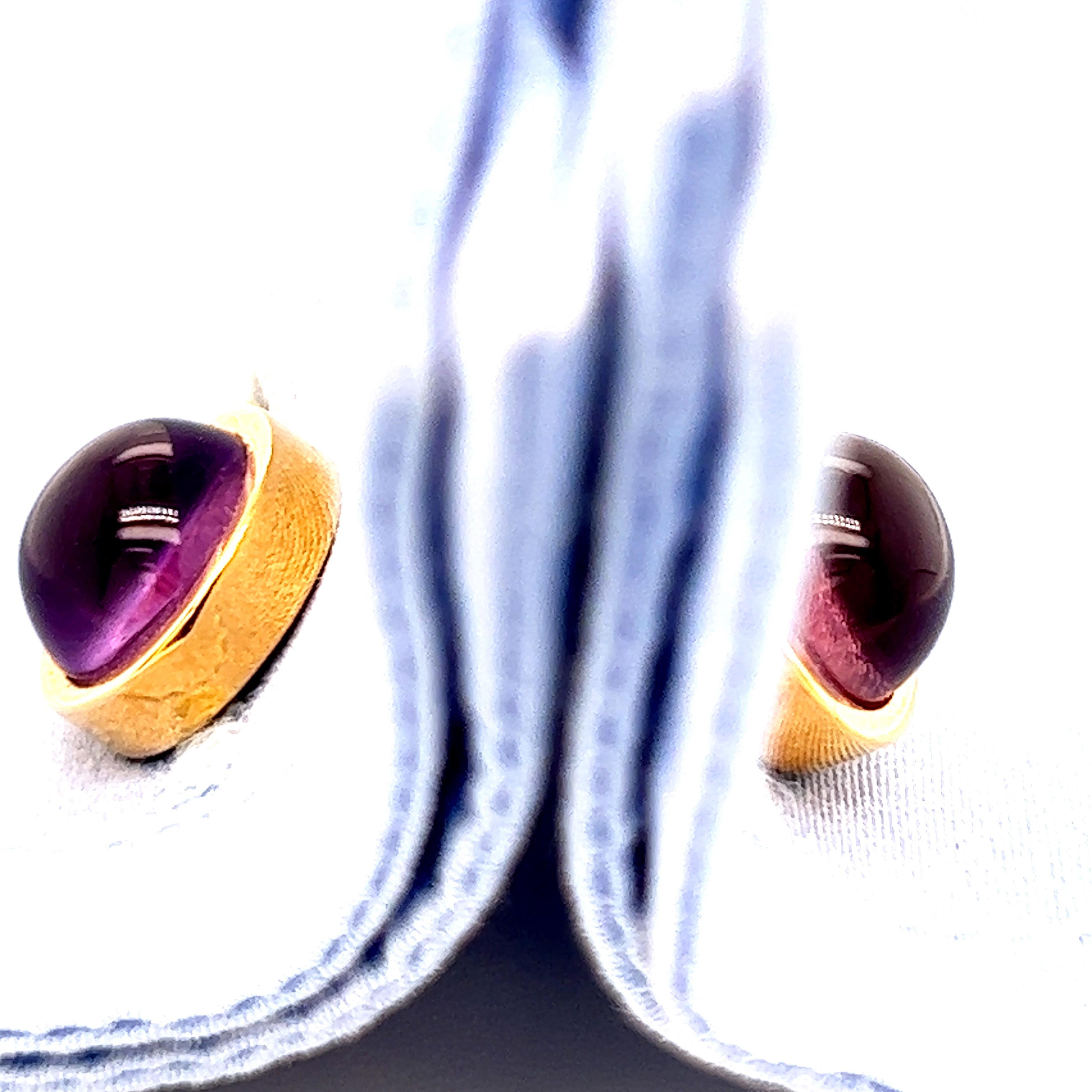 Round Cut Amethyst Cabochon Round Shaped Sterling Silver Gold Plated Cufflinks