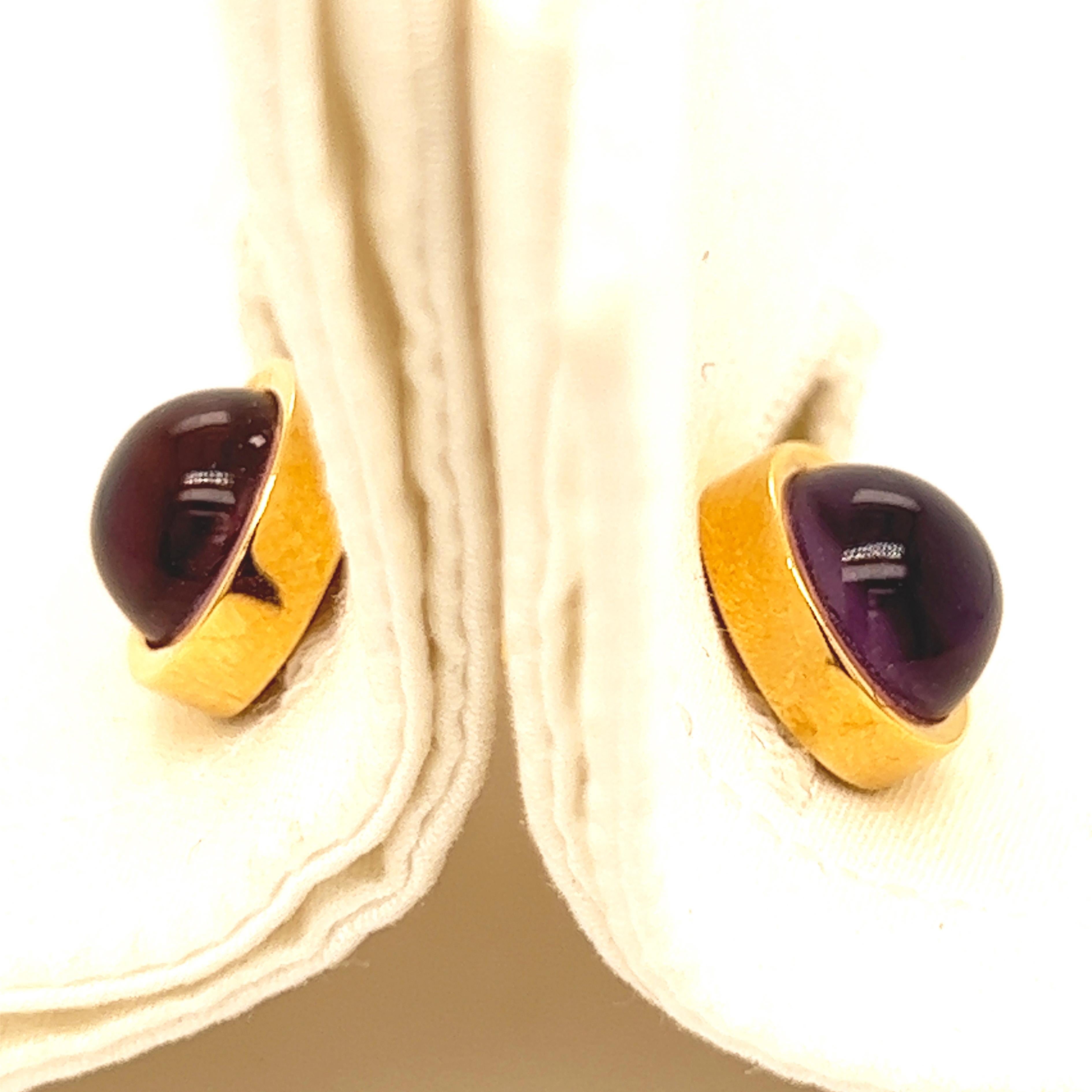 Amethyst Cabochon Round Shaped Sterling Silver Gold Plated Cufflinks In New Condition In Valenza, IT