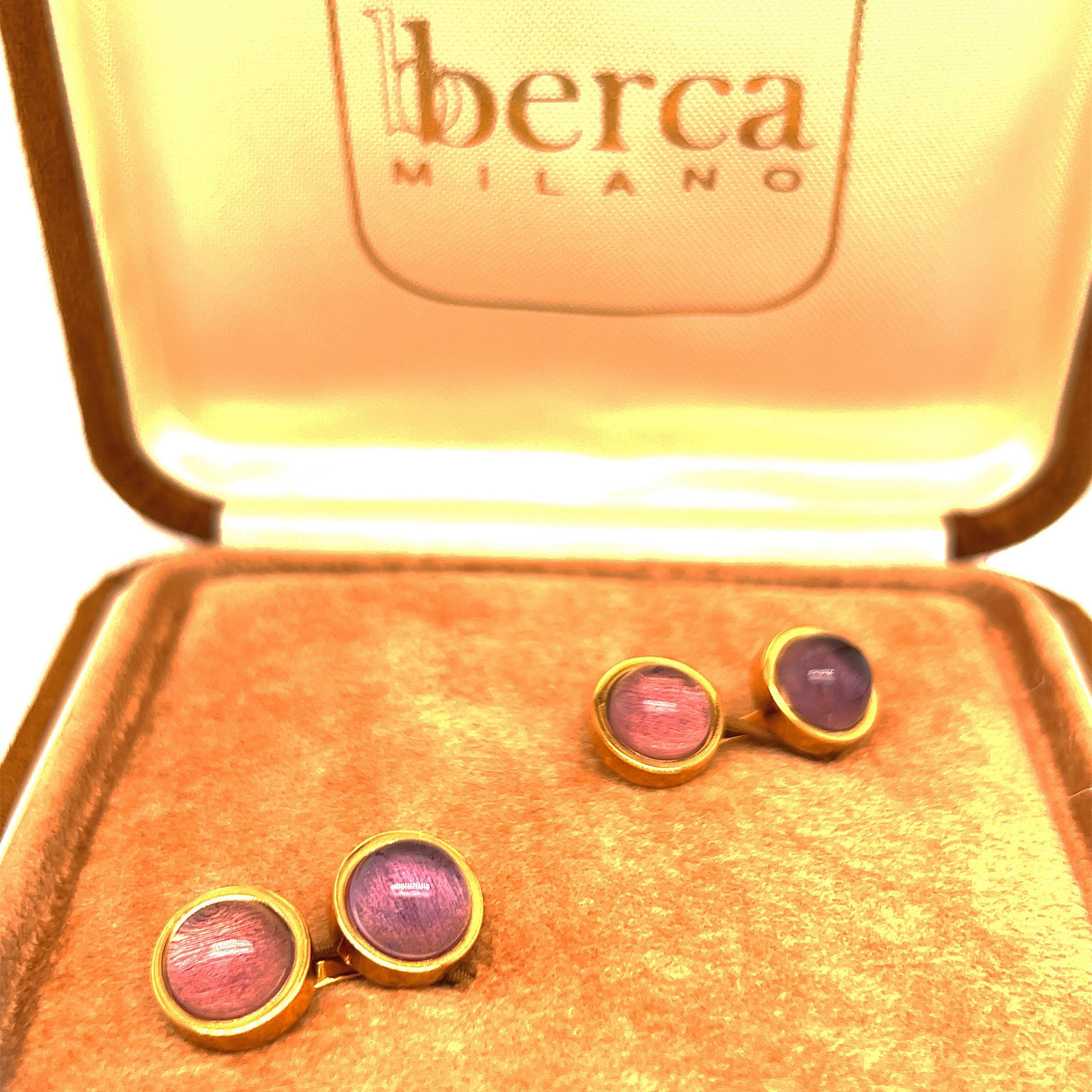 Amethyst Cabochon Round Shaped Sterling Silver Gold Plated Cufflinks 1