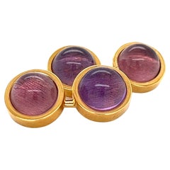 Amethyst Cabochon Round Shaped Sterling Silver Gold Plated Cufflinks