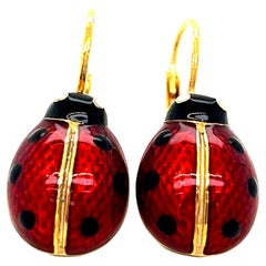 Berca Black Red Enameled Ladybug Shaped Sterling Silver Gold-Plated Earrings