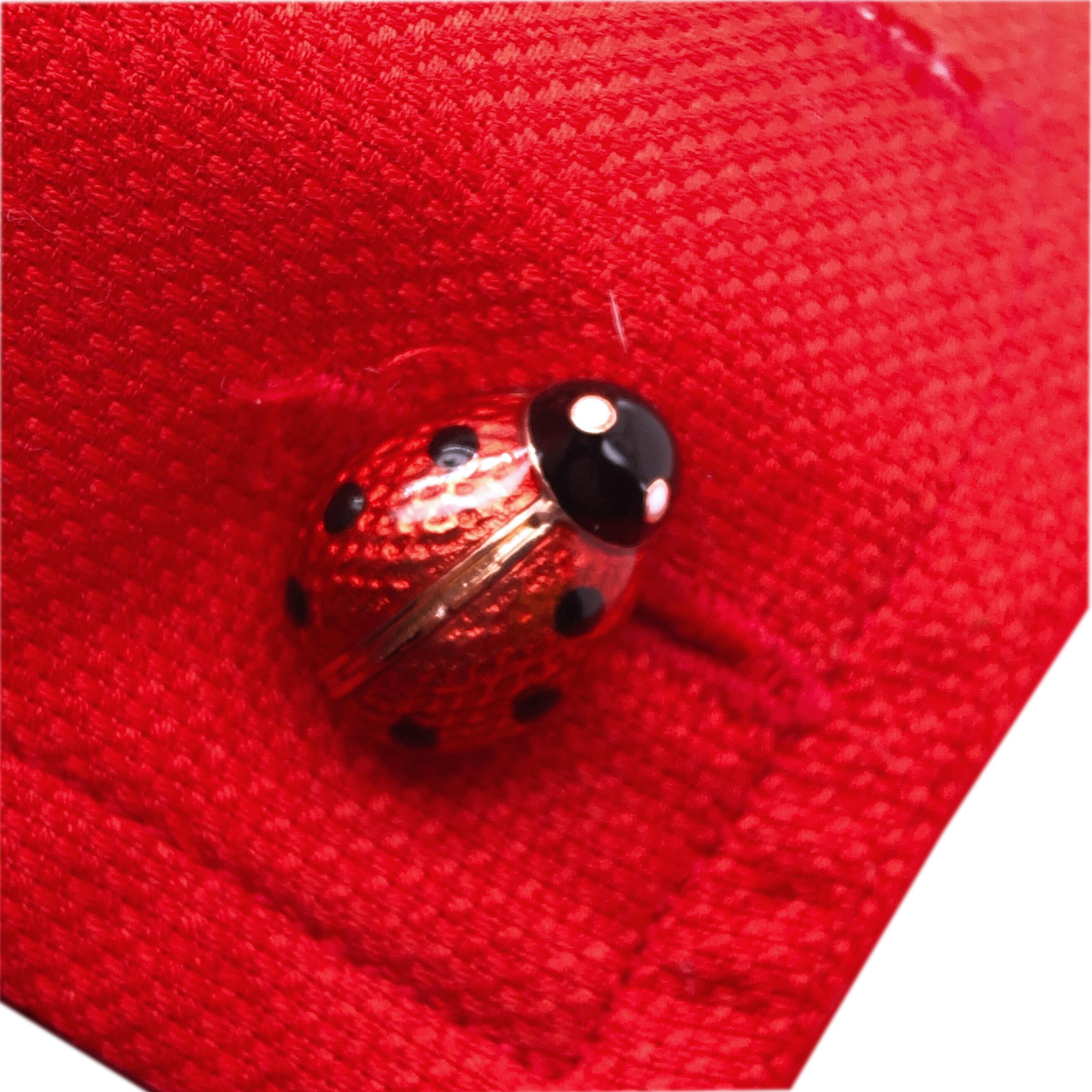 Berca Black Red Hand Enameled Ladybug Shaped Rose Gold Cufflinks For Sale 4