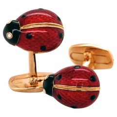 BERCA Gemelli in oro giallo smaltati a mano in nero rosso a forma di coccinella