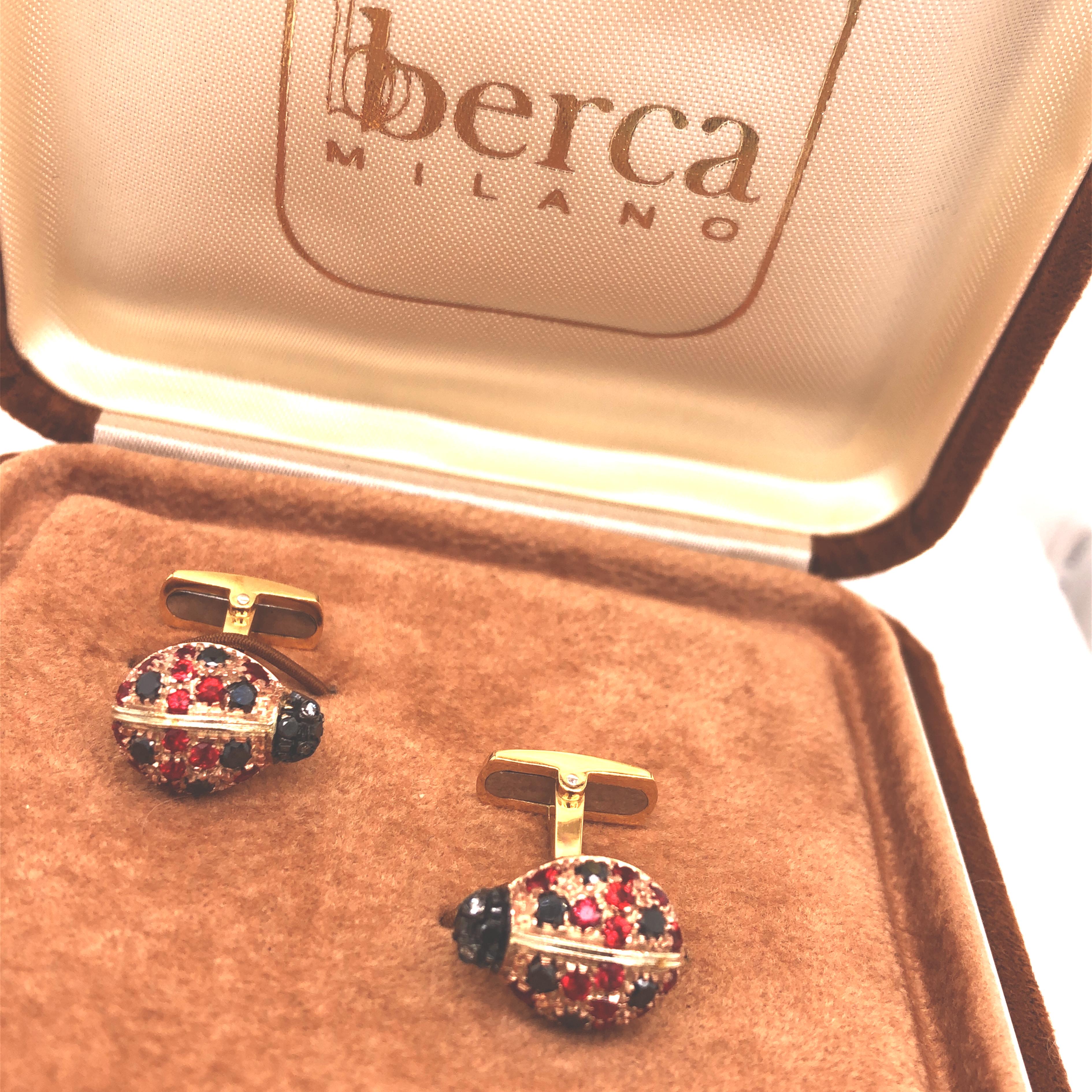 Manschettenknöpfe von Berca in Marienkäferform aus Roségold mit schwarzem, weißem, Diamant und Rubin im Angebot 7