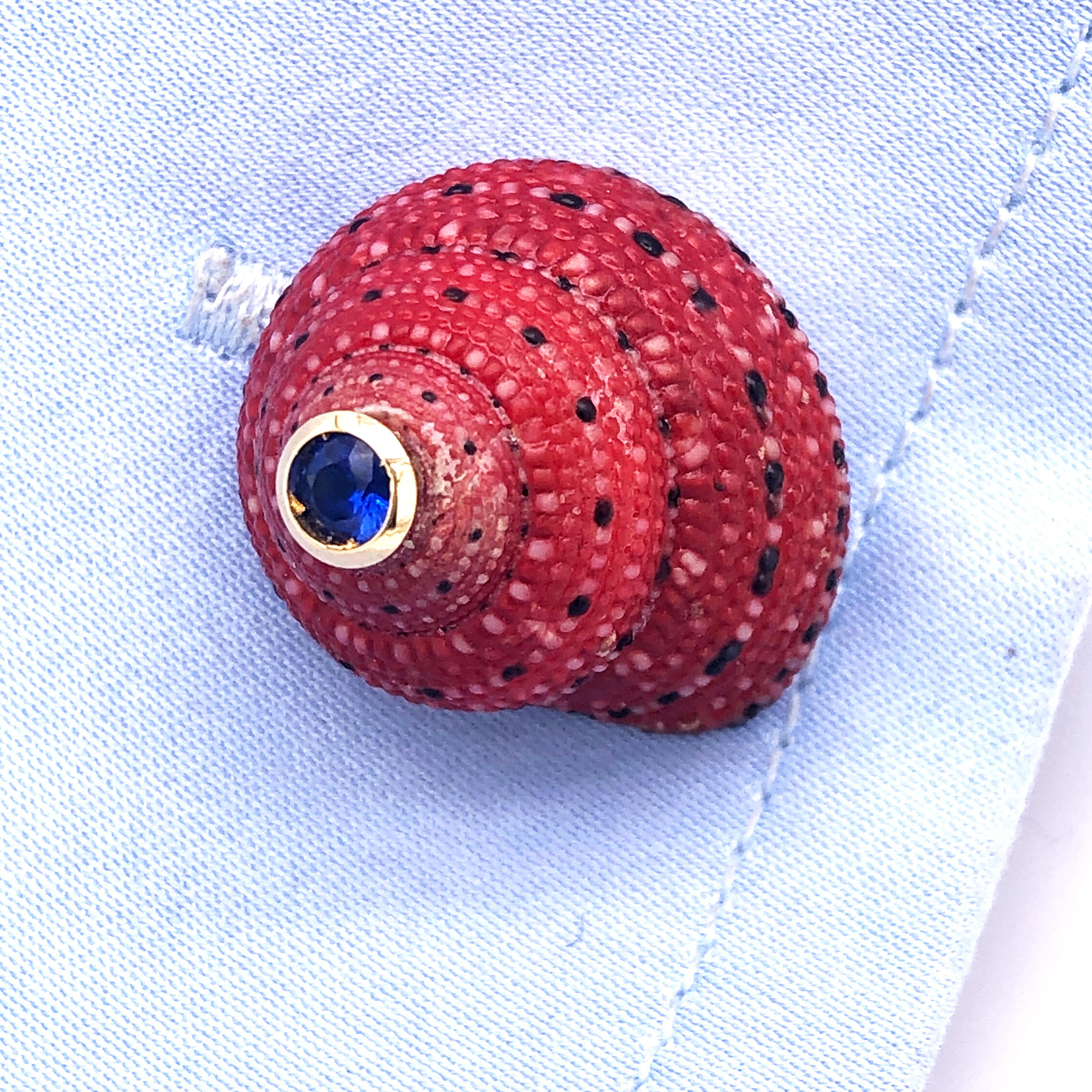 Berca Blue Sapphire Strawberry Red Shell Lapis Baton Back 18K Gold Cufflinks 4