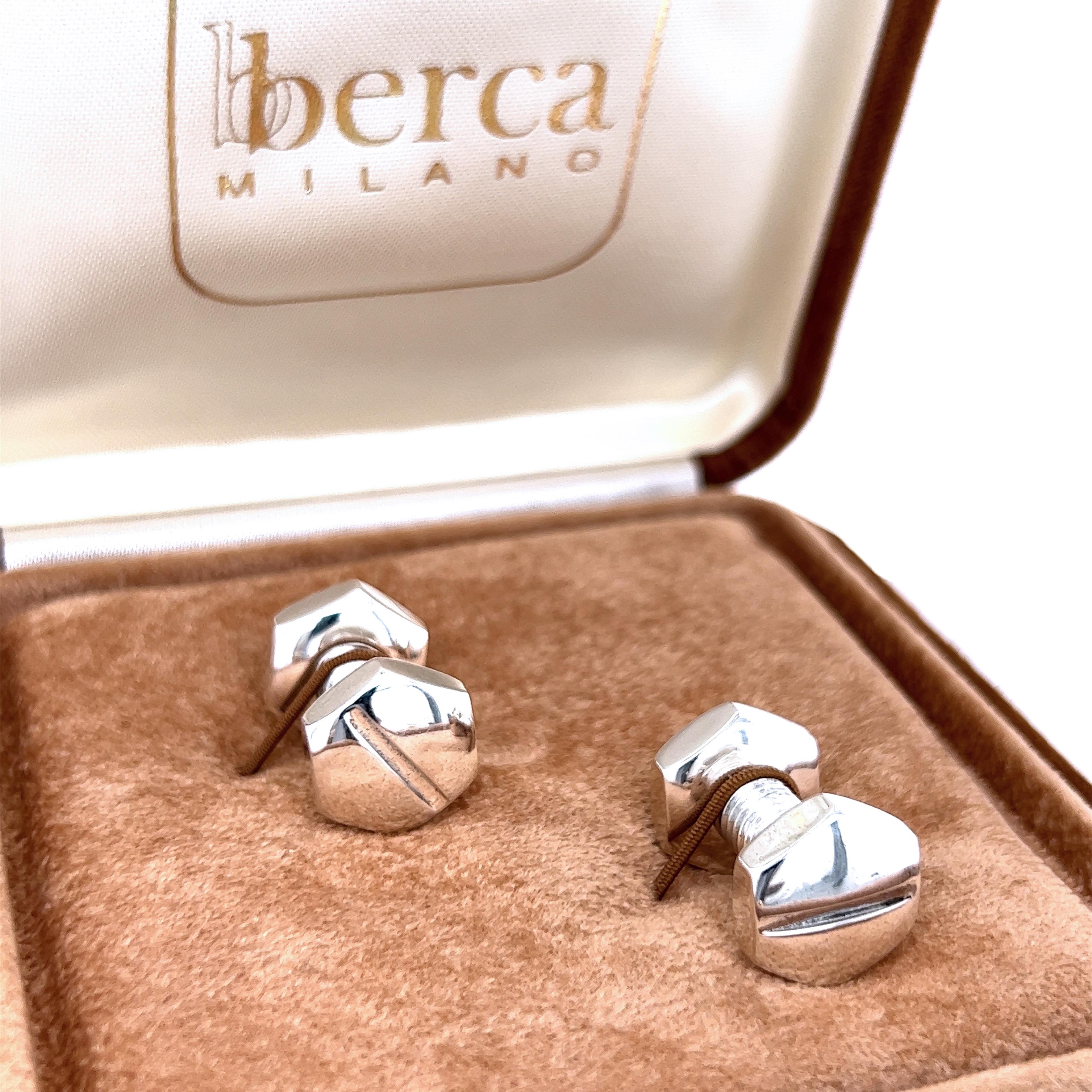 Berca Bolt Shaped Solid Sterling Silver Cufflinks For Sale 5