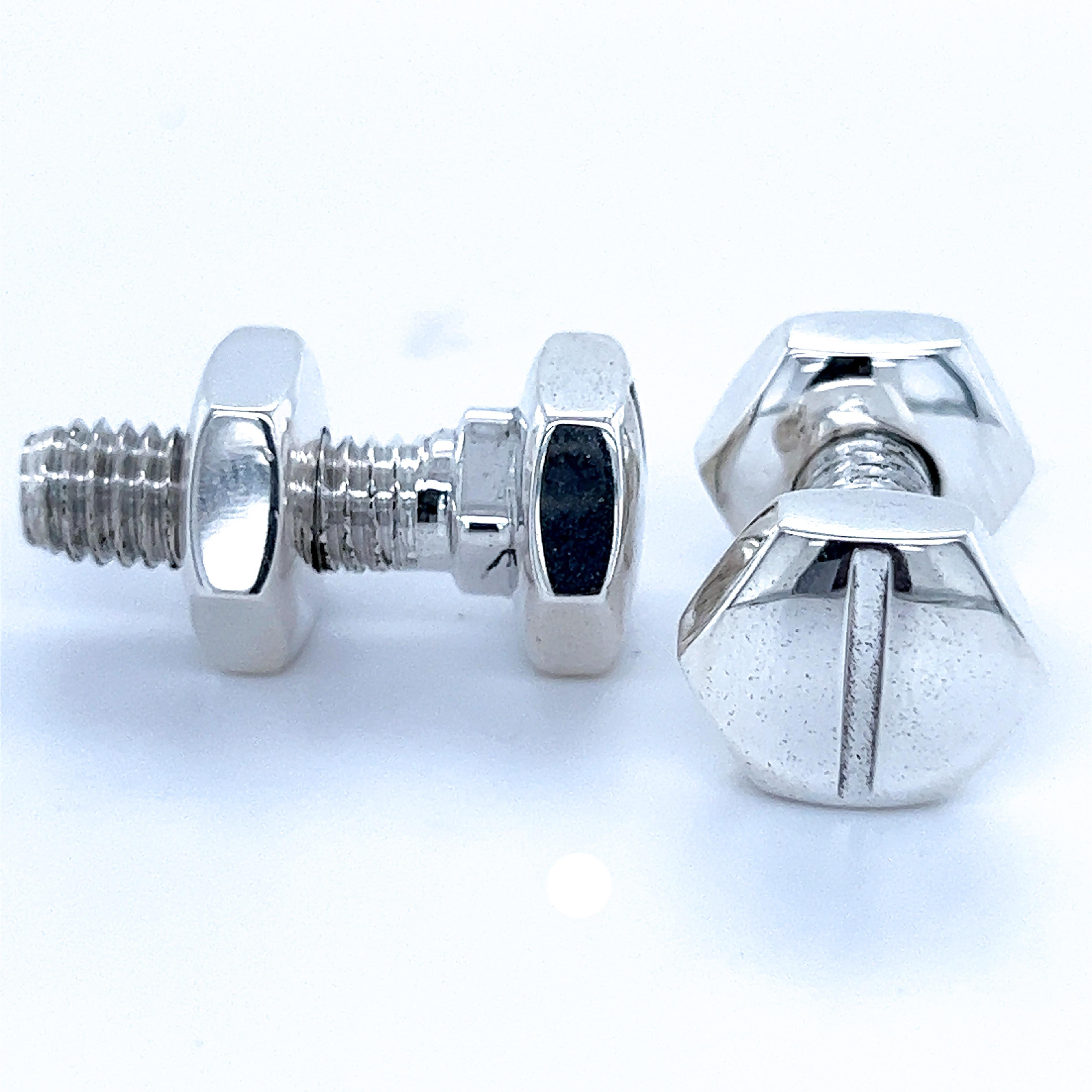 Contemporary Berca Bolt Shaped Solid Sterling Silver Cufflinks For Sale