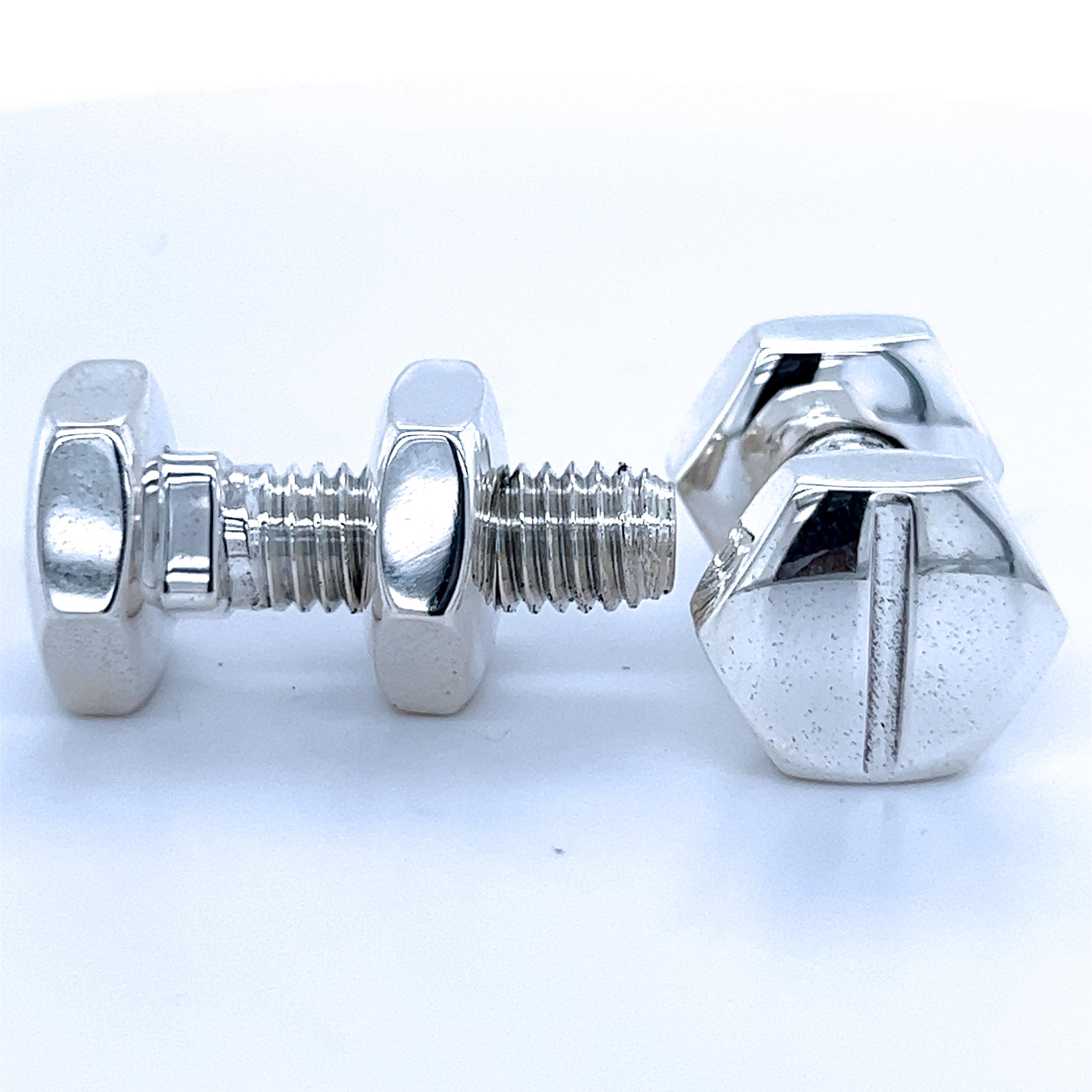 Berca Bolt Shaped Solid Sterling Silver Cufflinks For Sale 3