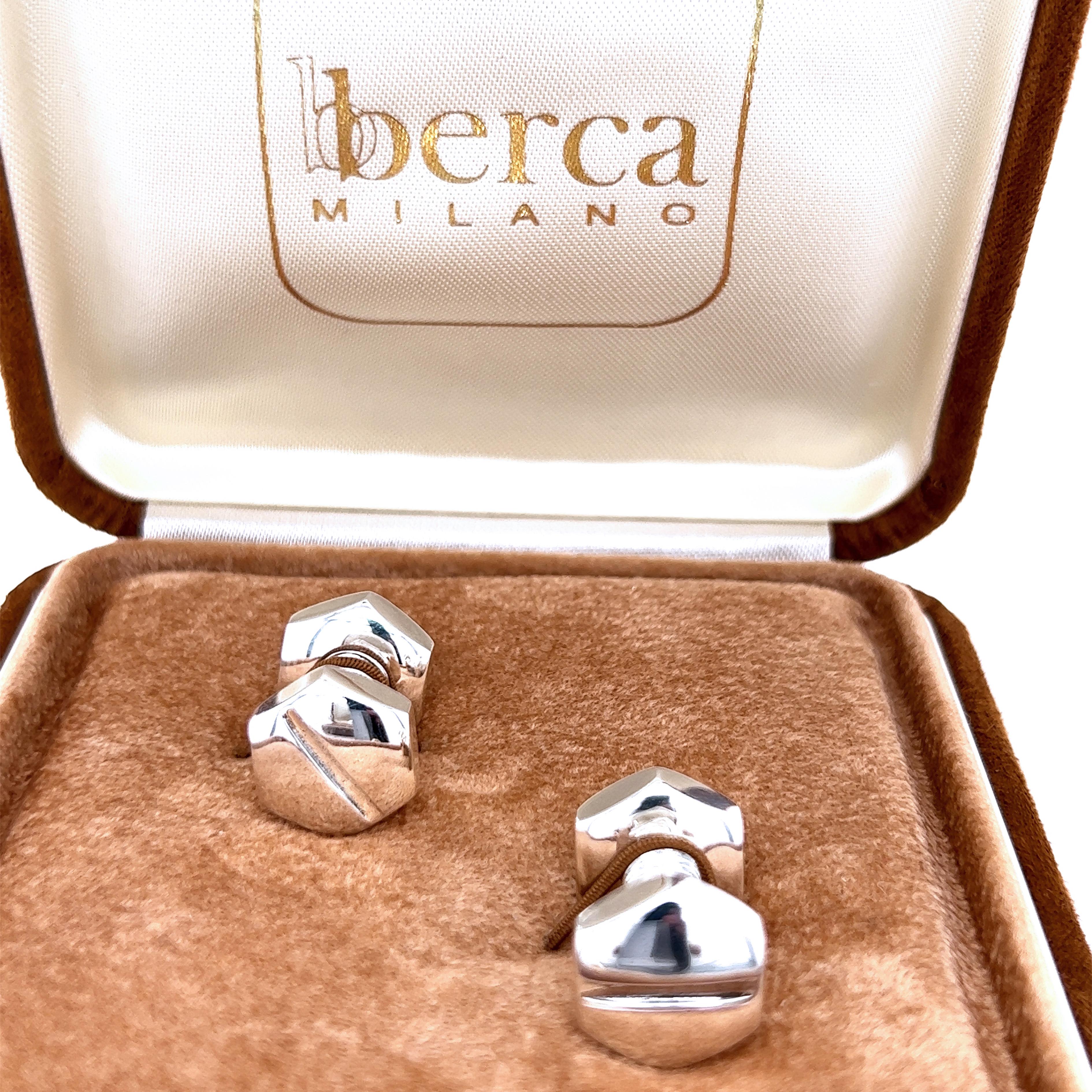 Berca Bolt Shaped Solid Sterling Silver Cufflinks For Sale 4
