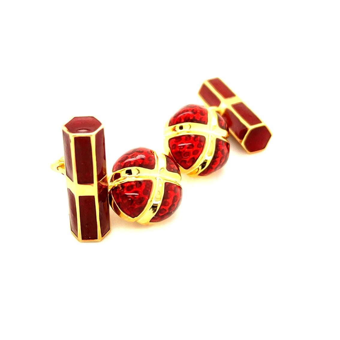 Berca Bright Red Hand emailliert Ei geformt Stick zurück Sterling Silber Manschettenknöpfe im Zustand „Neu“ im Angebot in Valenza, IT