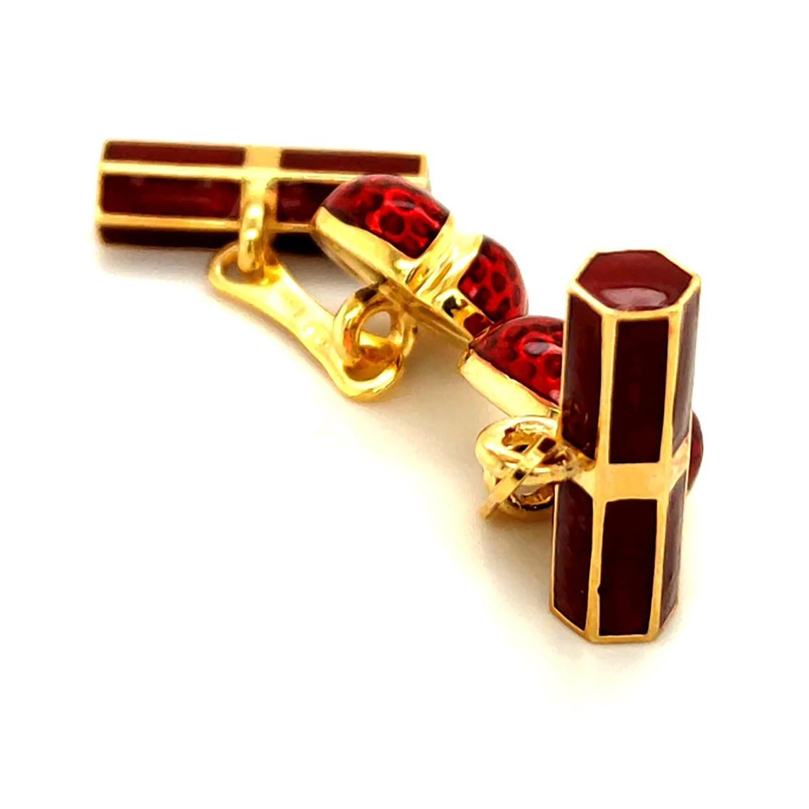 Berca Bright Red Hand emailliert Ei geformt Stick zurück Sterling Silber Manschettenknöpfe Herren im Angebot