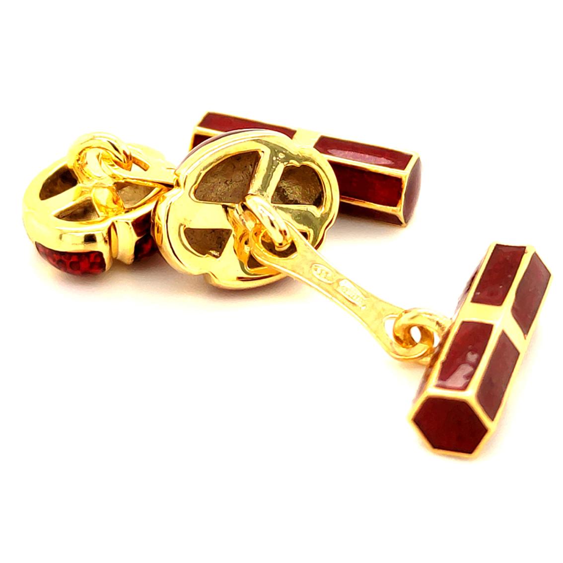 Berca Bright Red Hand emailliert Ei geformt Stick zurück Sterling Silber Manschettenknöpfe im Angebot 1