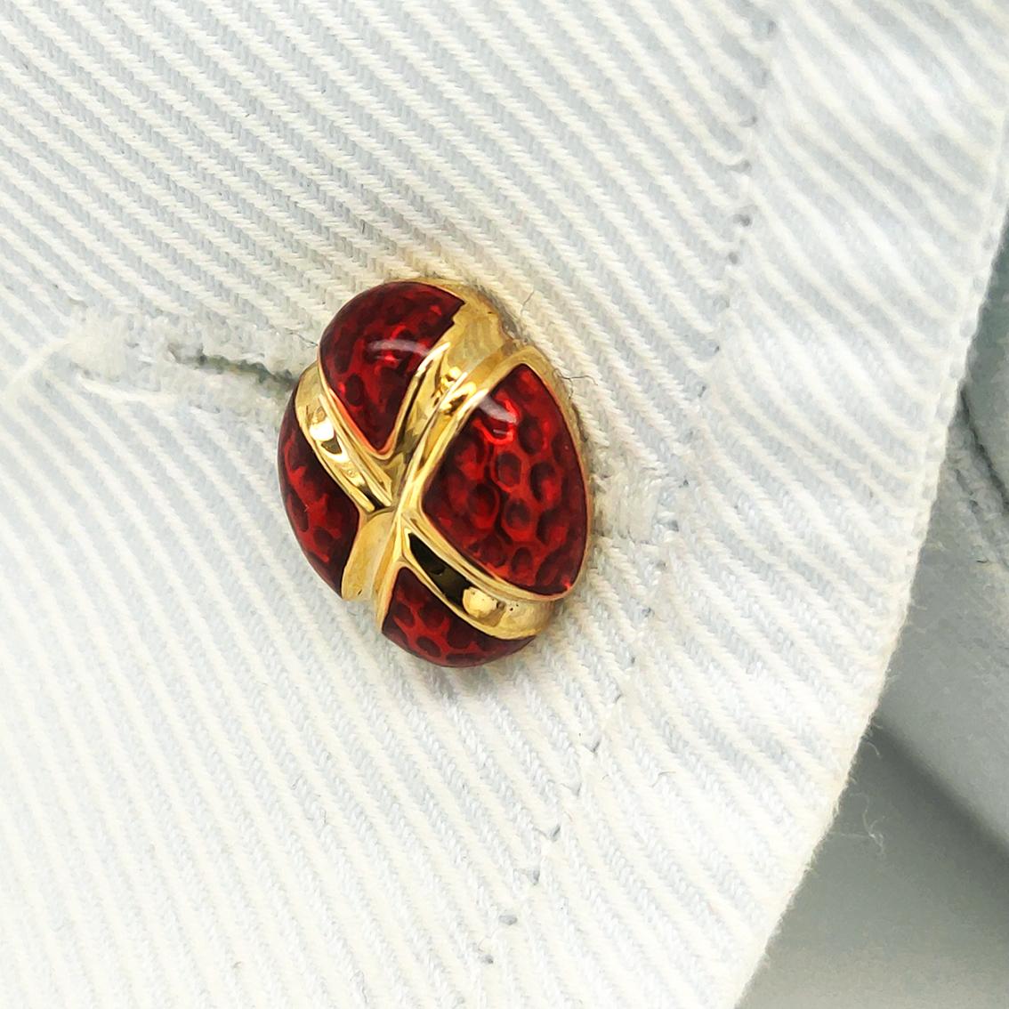 Berca Bright Red Hand emailliert Ei geformt Stick zurück Sterling Silber Manschettenknöpfe im Angebot 2