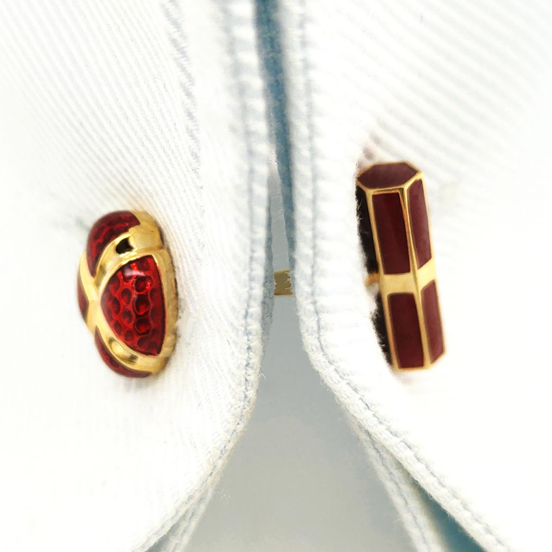 Berca Bright Red Hand emailliert Ei geformt Stick zurück Sterling Silber Manschettenknöpfe im Angebot 3