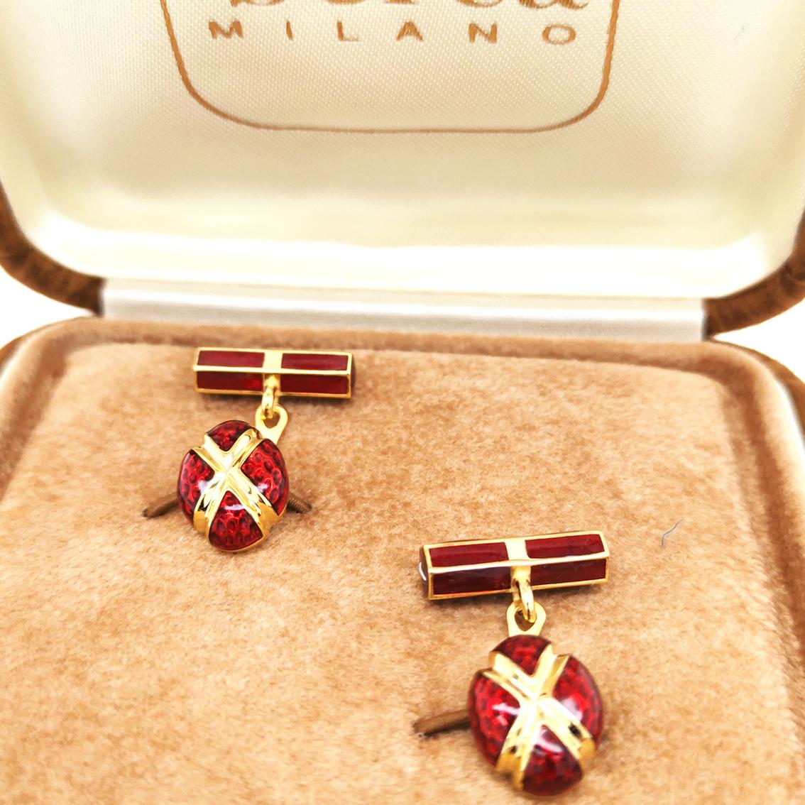 Berca Bright Red Hand emailliert Ei geformt Stick zurück Sterling Silber Manschettenknöpfe im Angebot 4