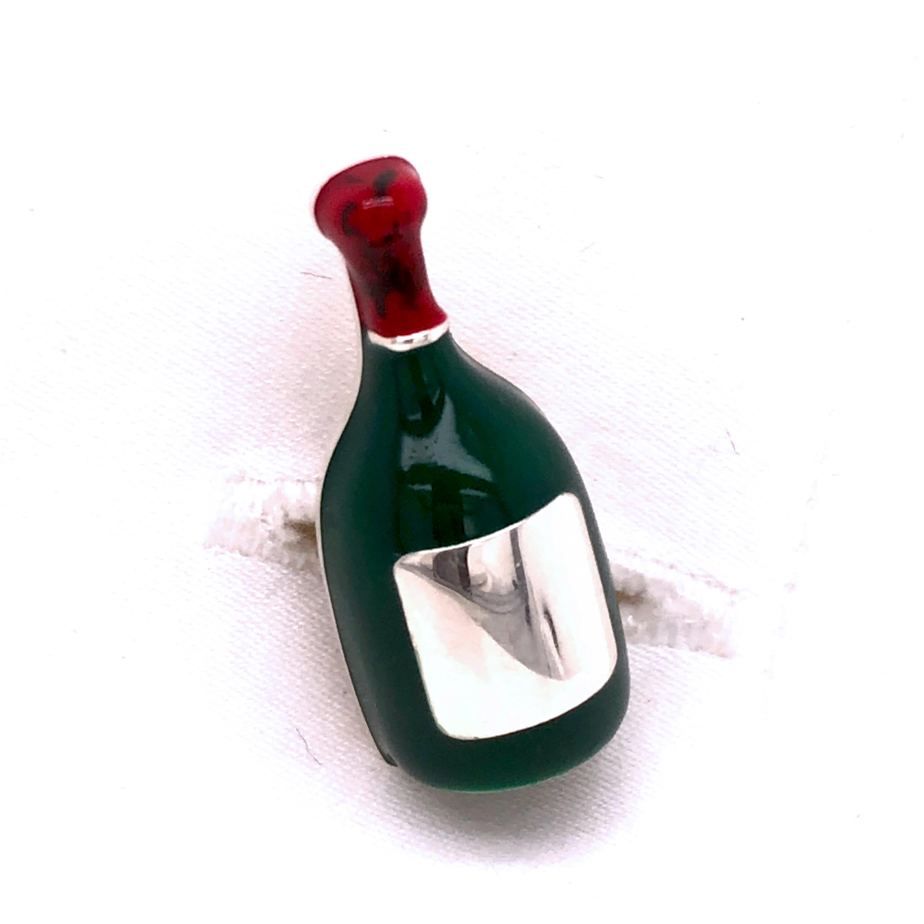 Manschettenknöpfe aus hand emailliertem Sterlingsilber in Form einer Champagnerflasche von Berca für Damen oder Herren im Angebot