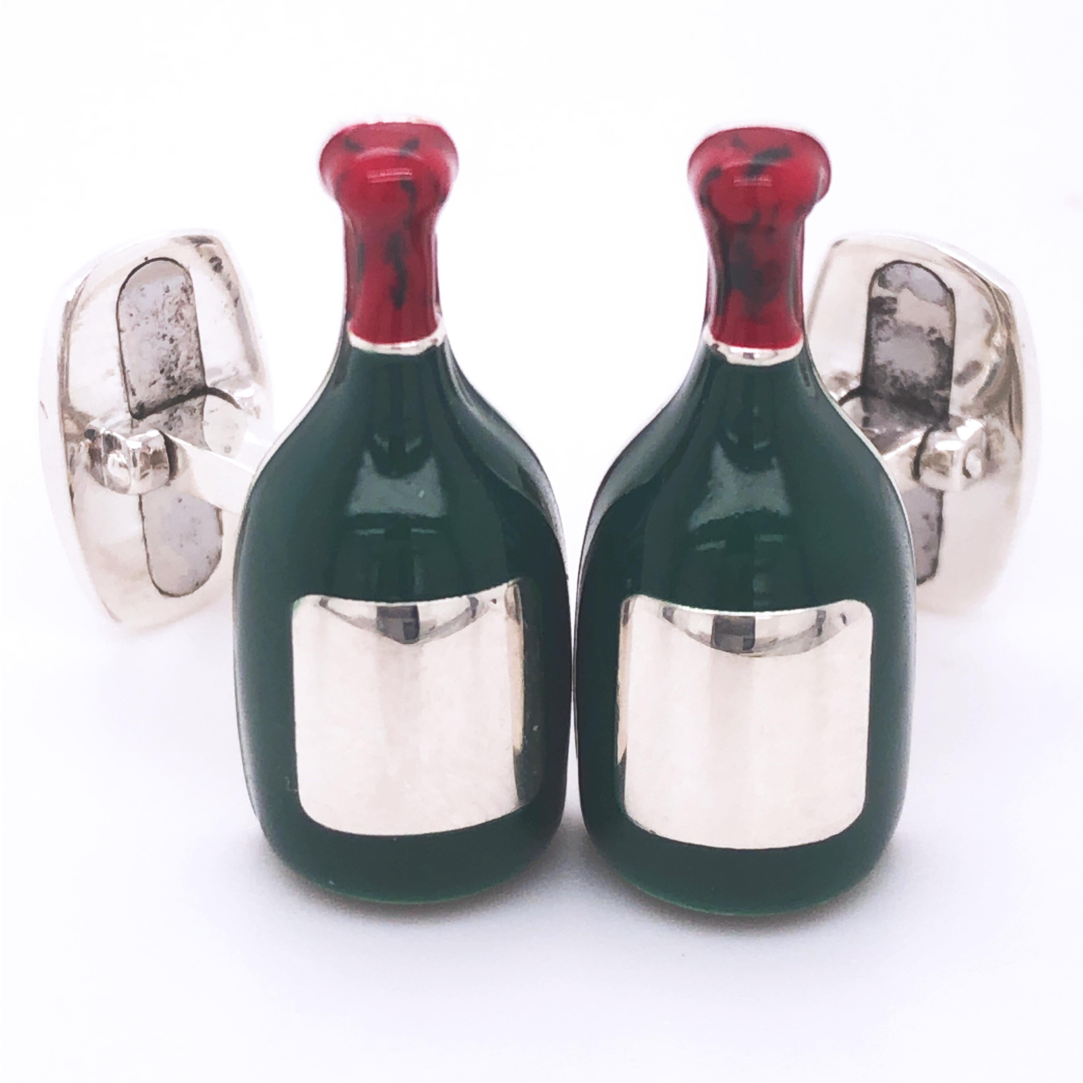 Manschettenknöpfe aus hand emailliertem Sterlingsilber in Form einer Champagnerflasche von Berca im Angebot 2