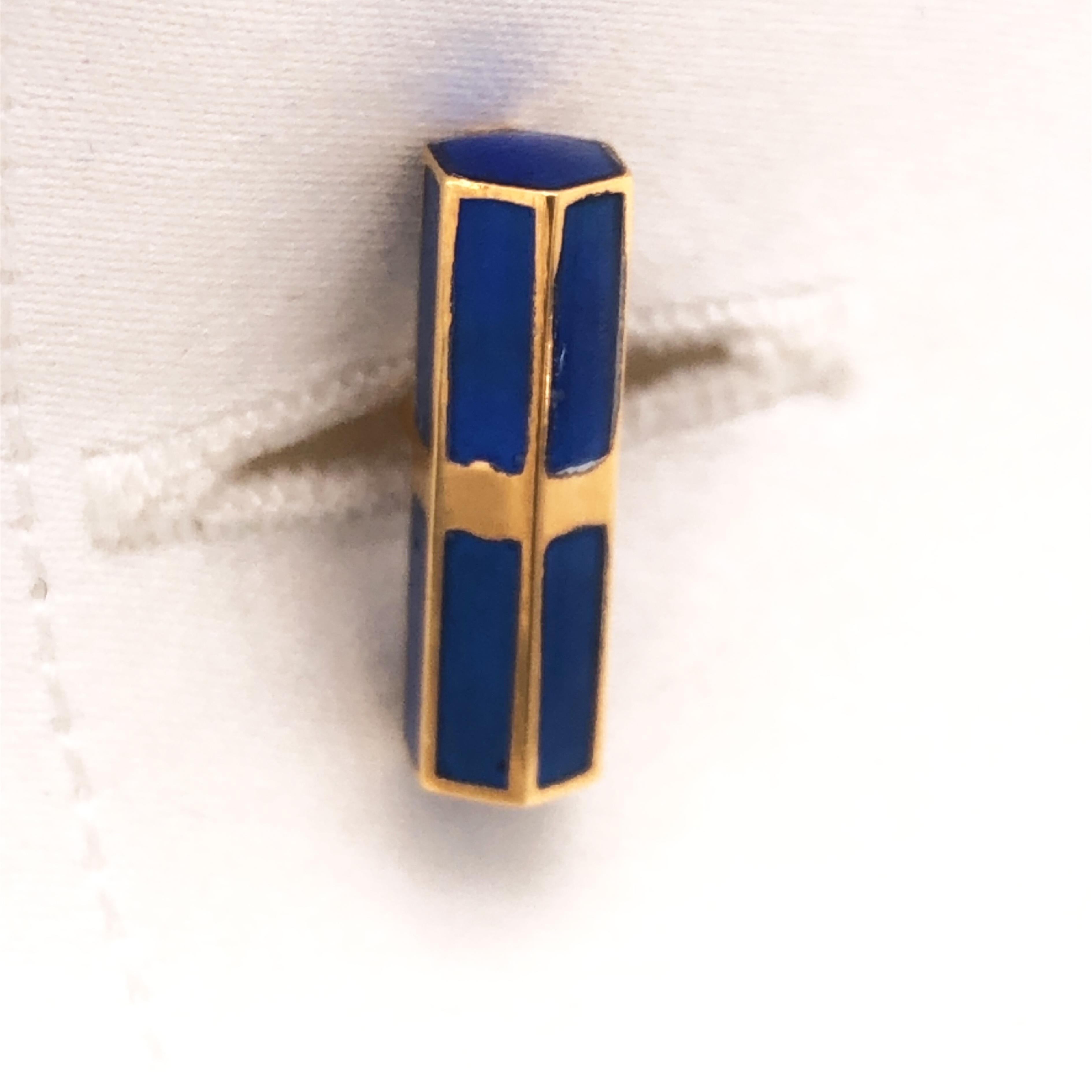 Berca Champlevé Hand Enameled White Royal Blue Gold Sterling Silver Cufflinks For Sale 4