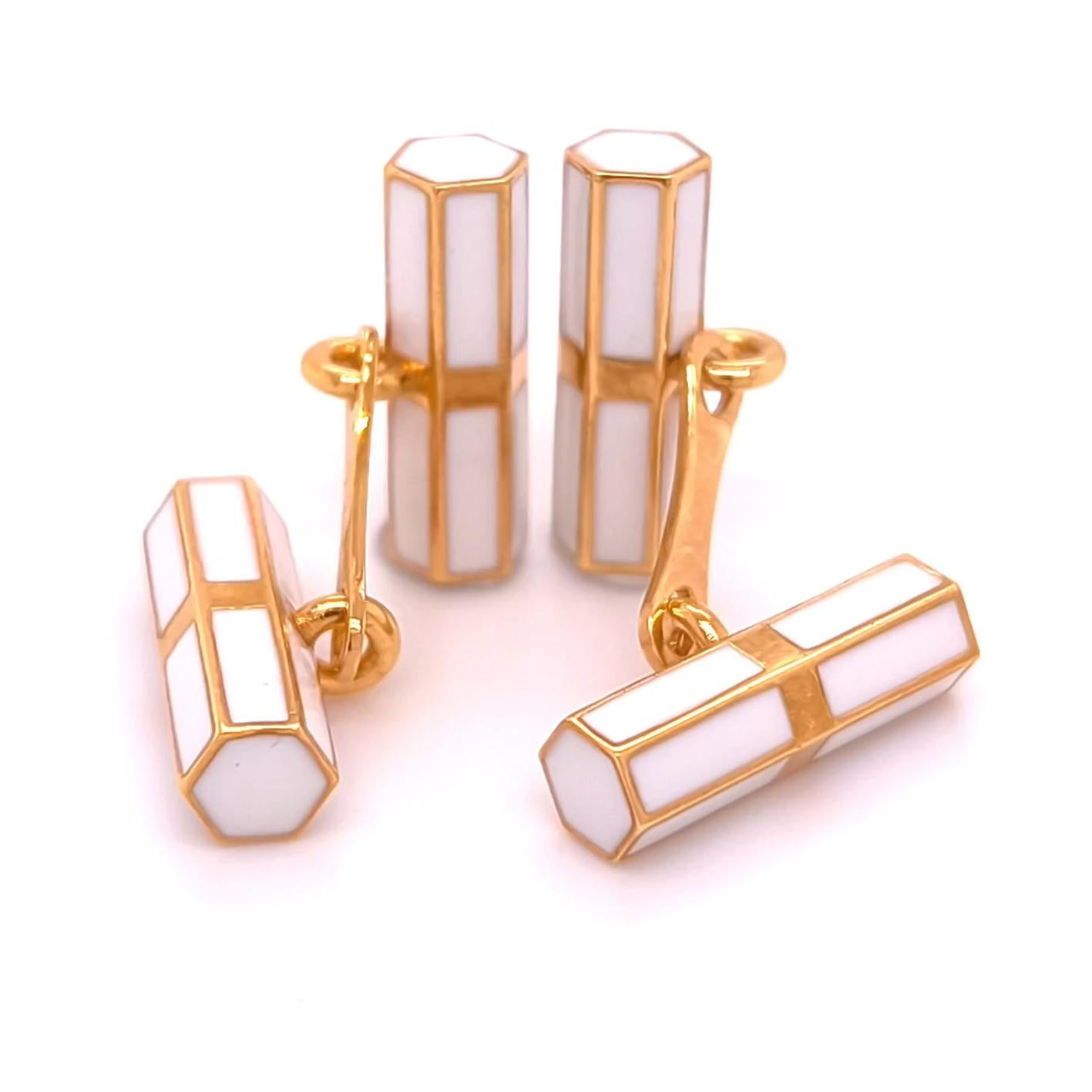 Gemelos BERCA Cilindros octogonales esmaltados sobre plata dorada Art Decó en venta