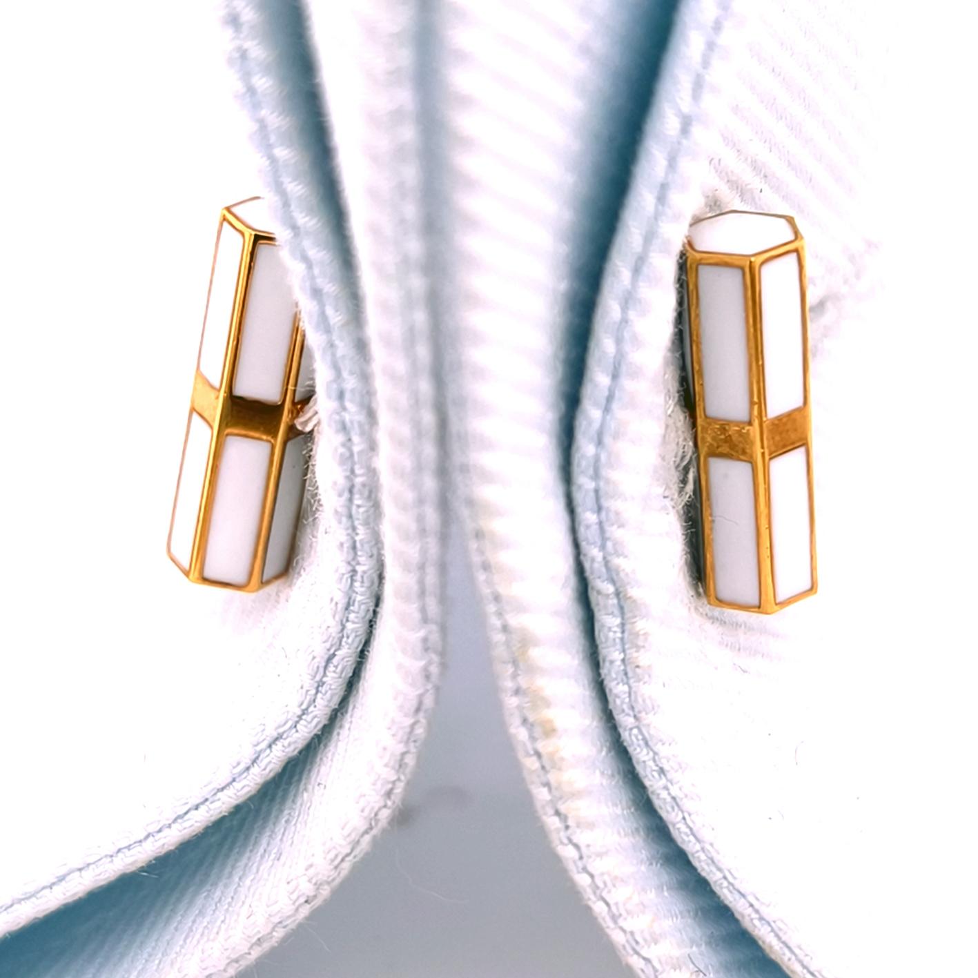 Gemelos BERCA Cilindros octogonales esmaltados sobre plata dorada en venta 2