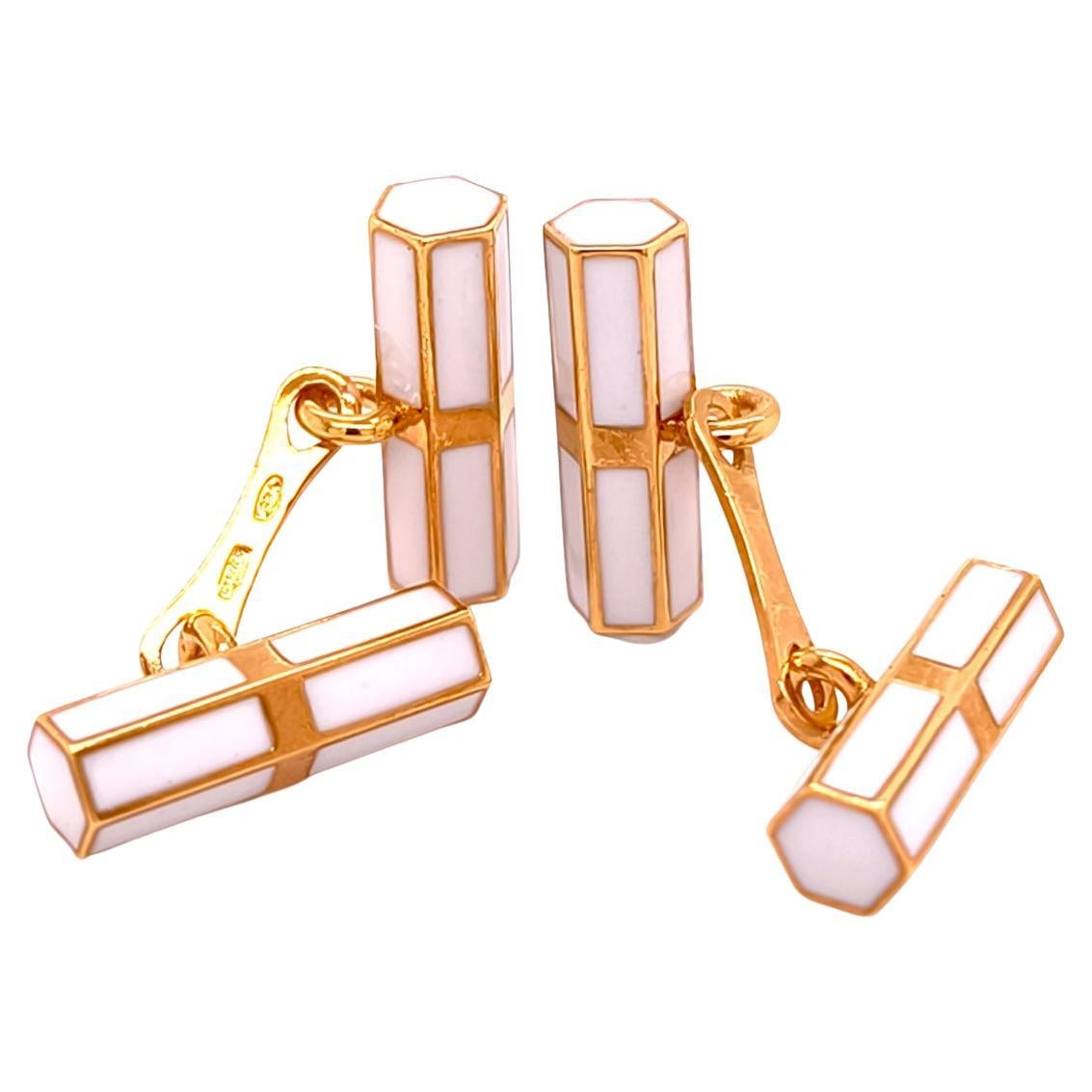 Gemelos BERCA Cilindros octogonales esmaltados sobre plata dorada en venta