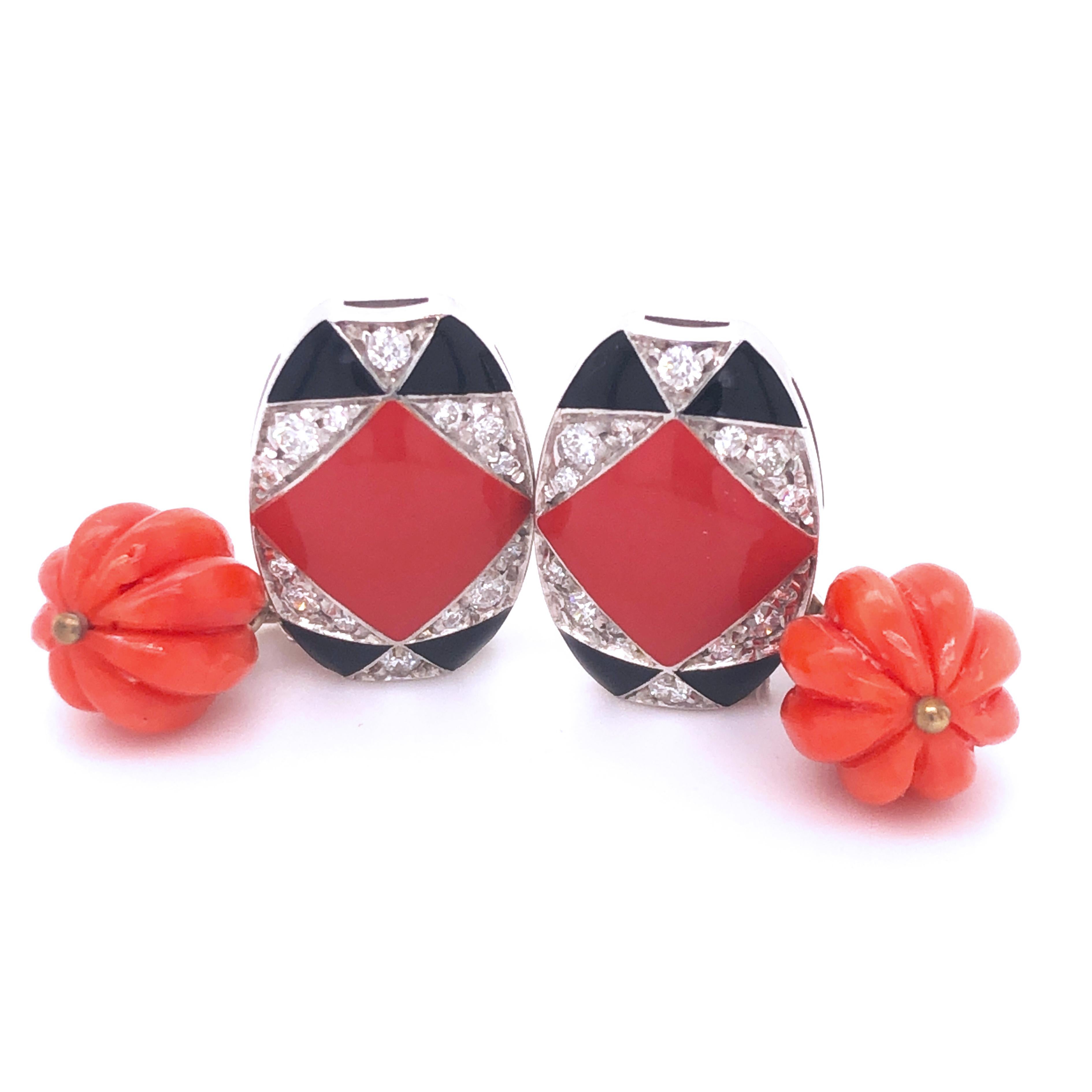 Berca Diamond Black Red Enamel Hand Inlaid Hand-Carved Ball Back Cufflinks 4