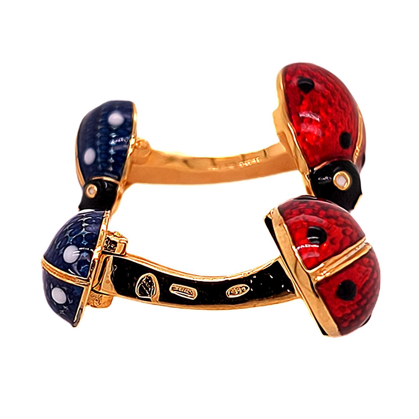 Berca Double Enameled Ladybug Shaped Sterling Silver Gold Plated Cufflinks en venta 1