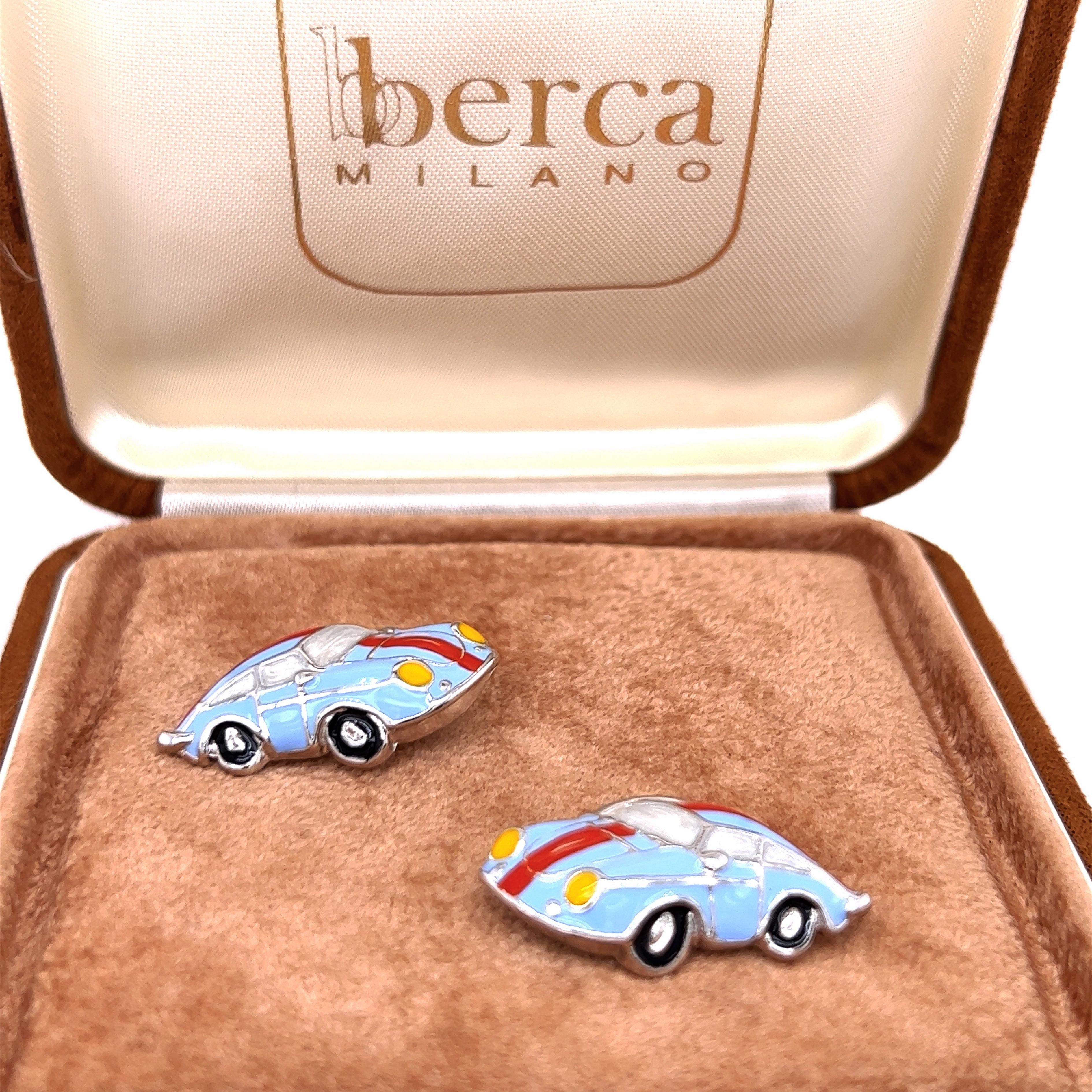 Berca Enameled Le Man’s Racing Color 911Porsche Shaped Sterling Silver Cufflinks 6