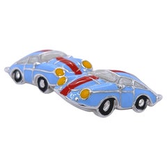 Berca Enameled Le Man’s Racing Color 911Porsche Shaped Sterling Silver Cufflinks