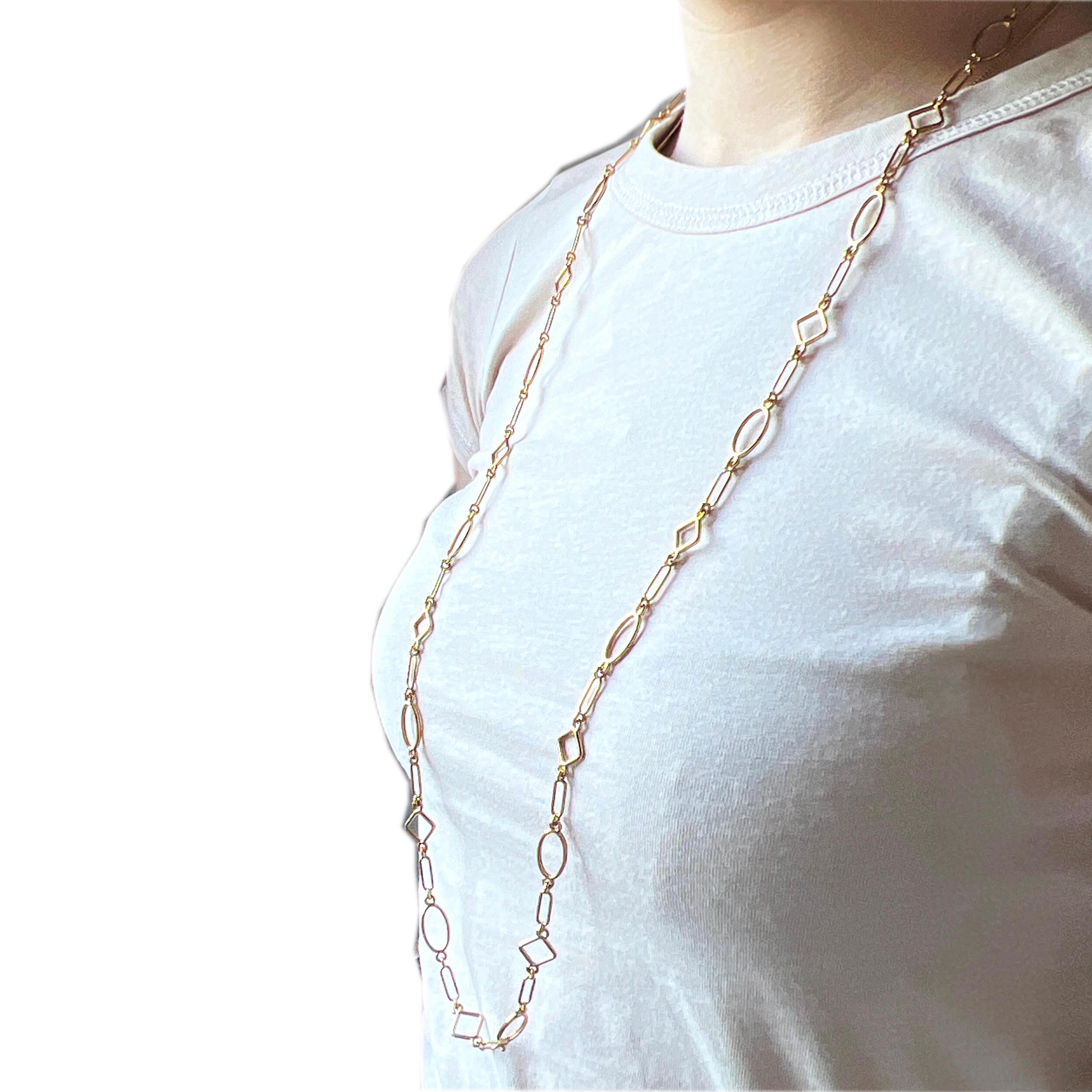 Berca Geometrical Link Shaped Yellow Gold Long Chain Necklace For Sale 8