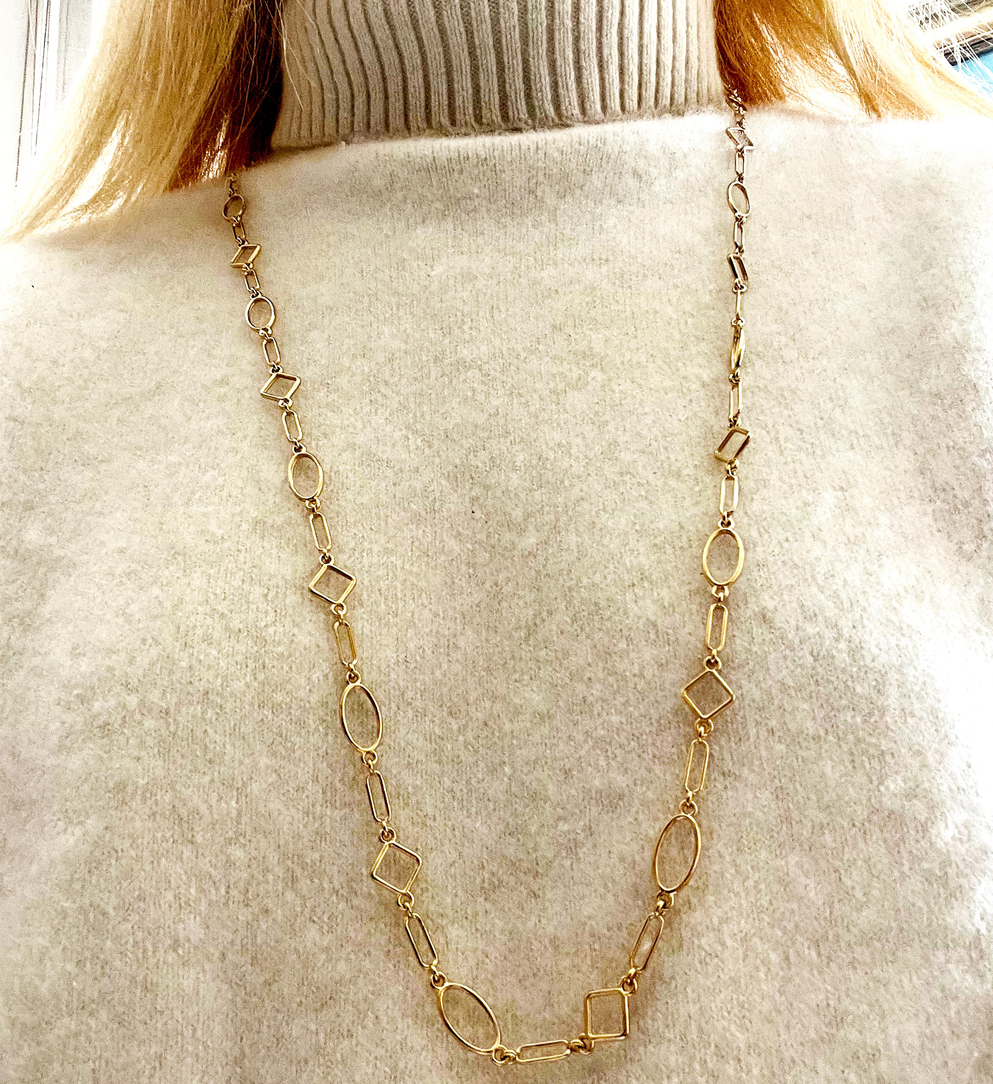 Berca Geometrical Link Shaped Yellow Gold Long Chain Necklace In New Condition For Sale In Valenza, IT